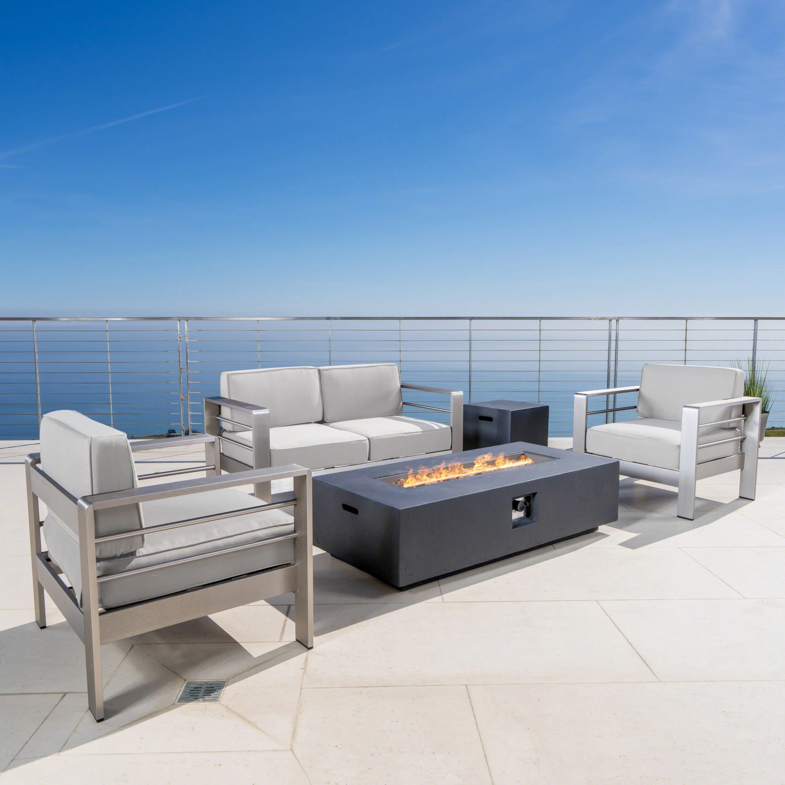 Crested Bay Outdoor 5 Piece Chat Set with Cushions and Fire Pit - furnishings