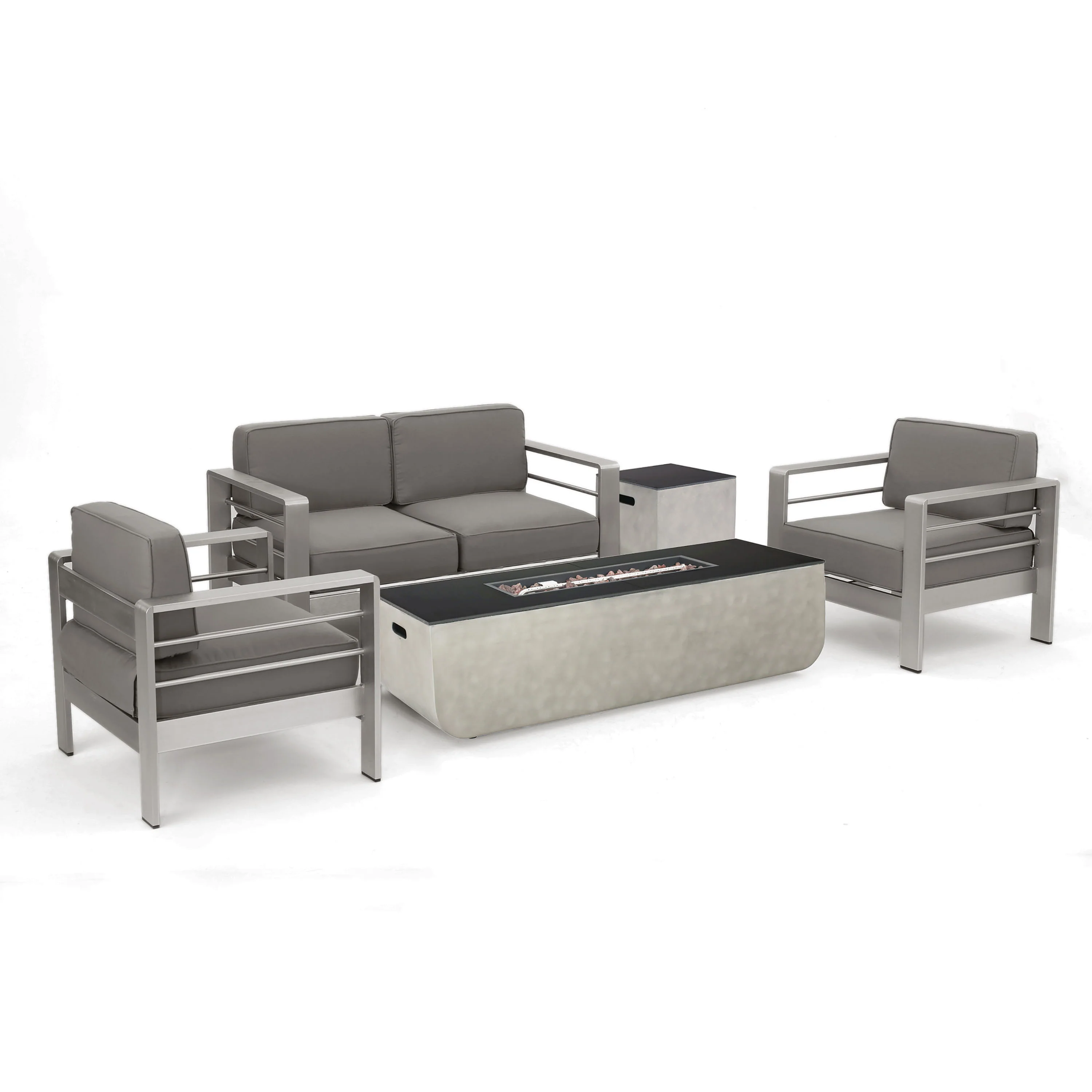 Cherie Outdoor 4 Seater Aluminum Chat Set with Fire Pit - furnishings