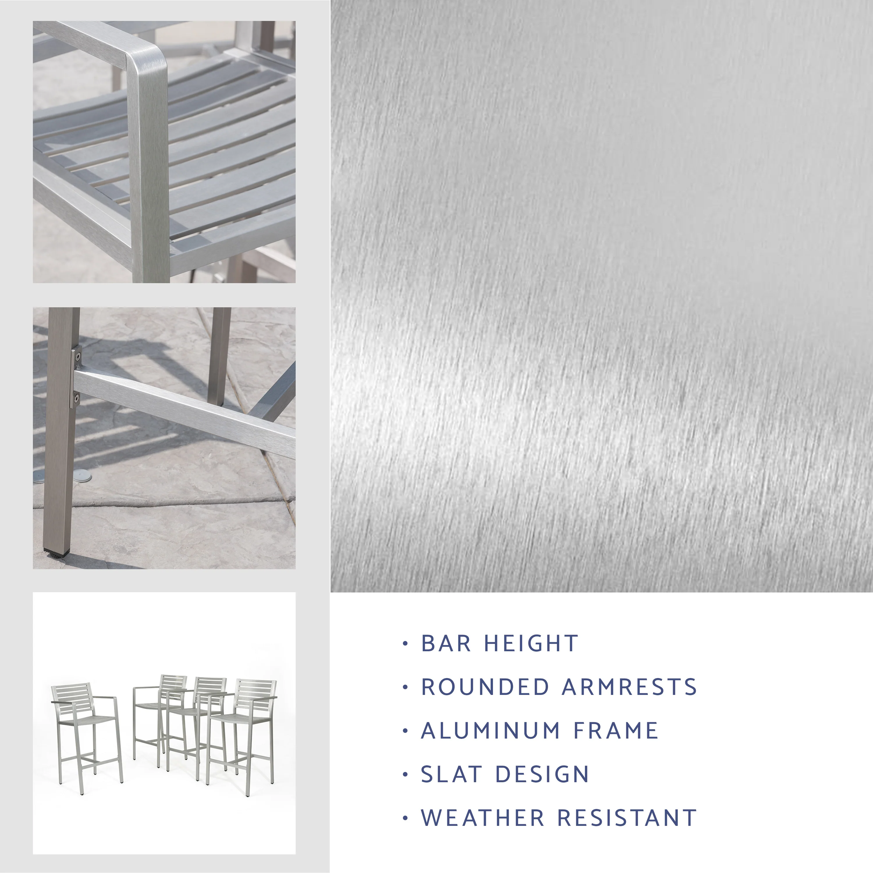 Tammy Coral Outdoor Silver Rust-Proof Aluminum 29.50 Inch Barstools - furnbro