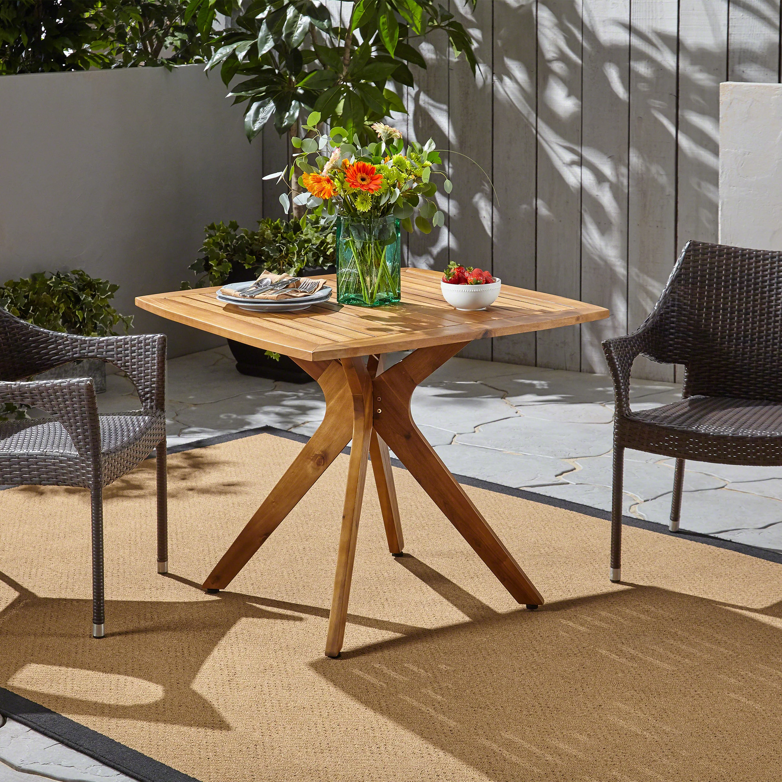 Stanford Outdoor Square Acacia Wood Dining Table with X Base - furnishings