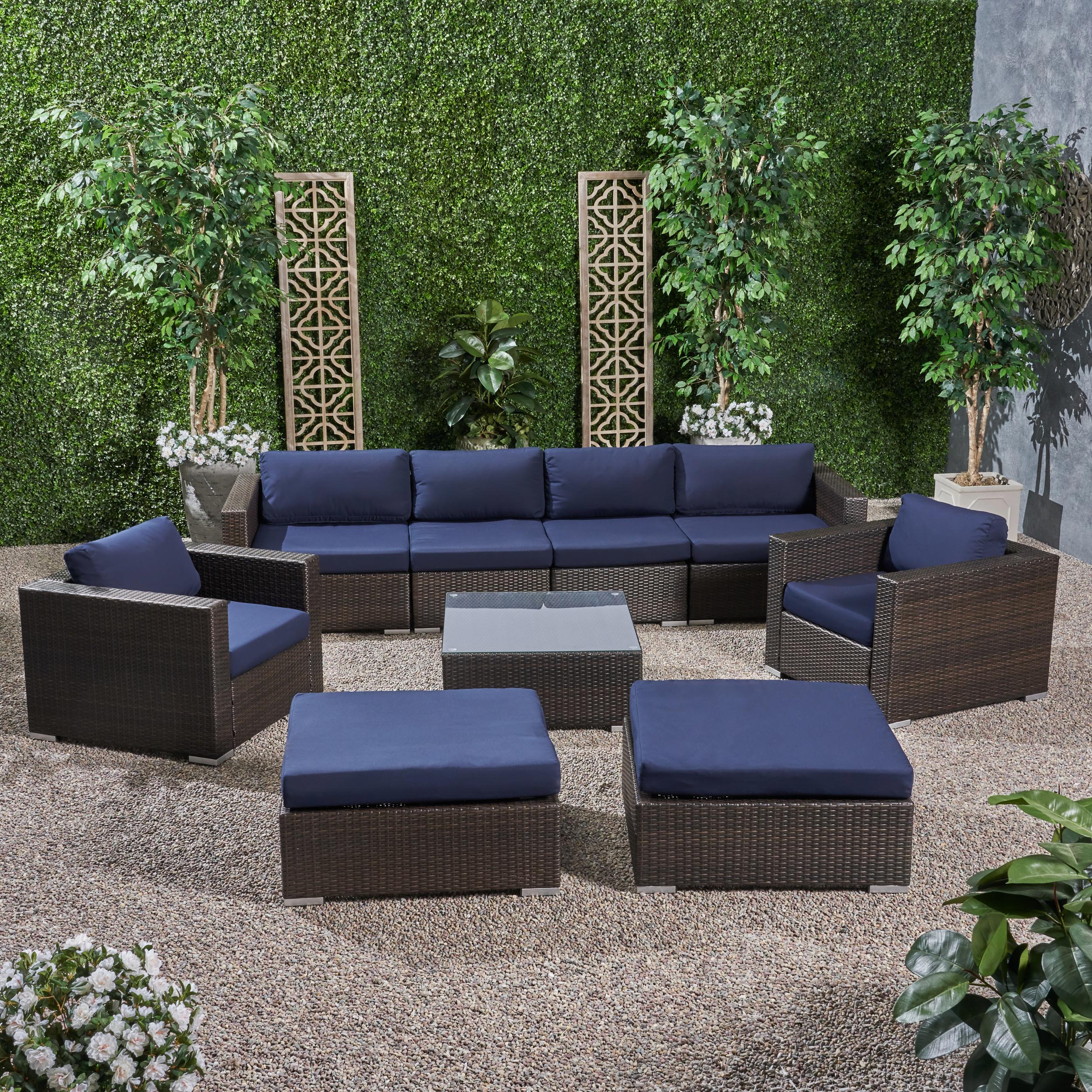 Kyra Outdoor 6 Seater Wicker Modular Sectional Sofa Set with Sunbrella Cushions - furnishings