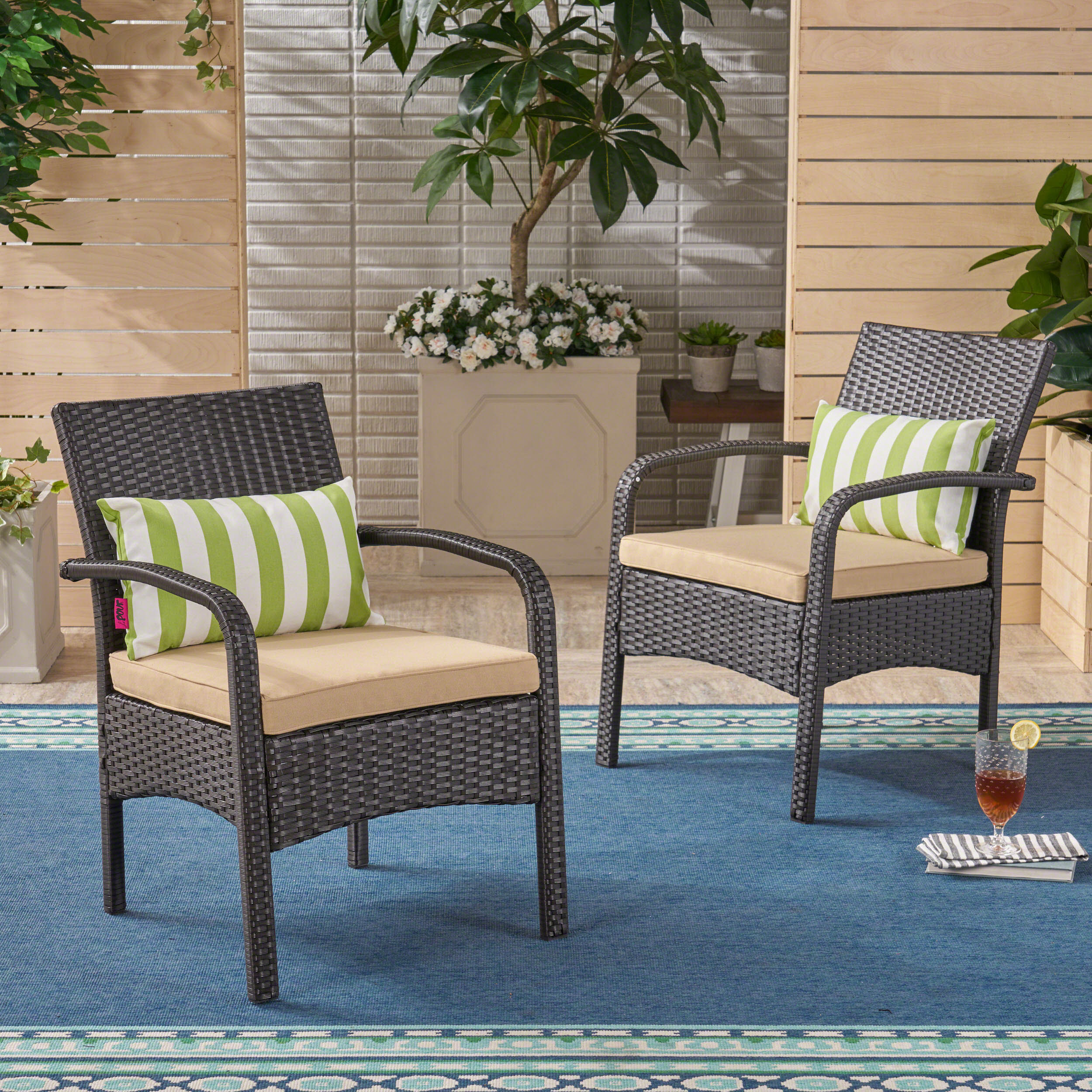 Otto Outdoor Contemporary Wicker Club Chairs with Cushion (Set of 2) - furnishings