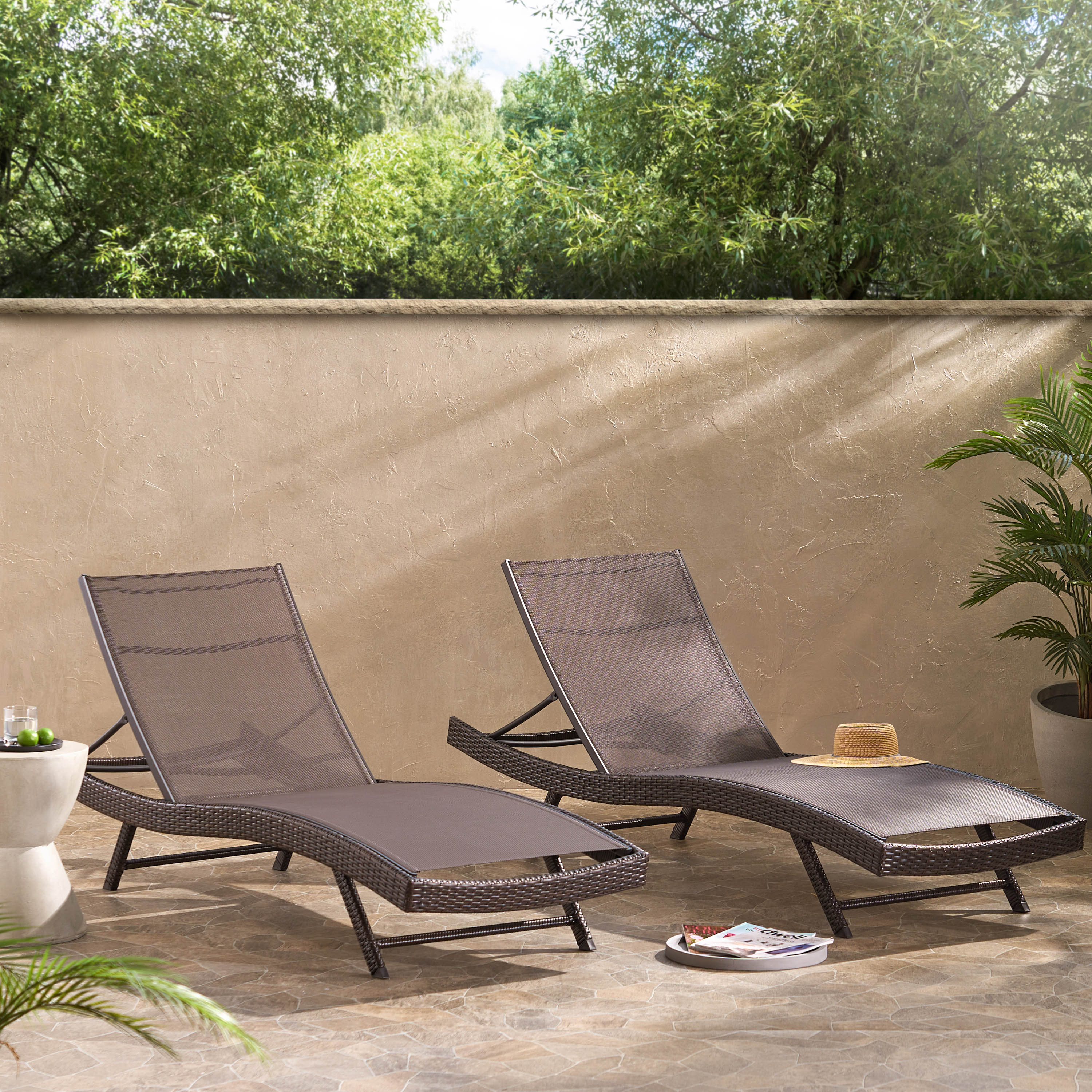 Burnham Outdoor Brown Mesh Chaise Lounge Chair - furnishings