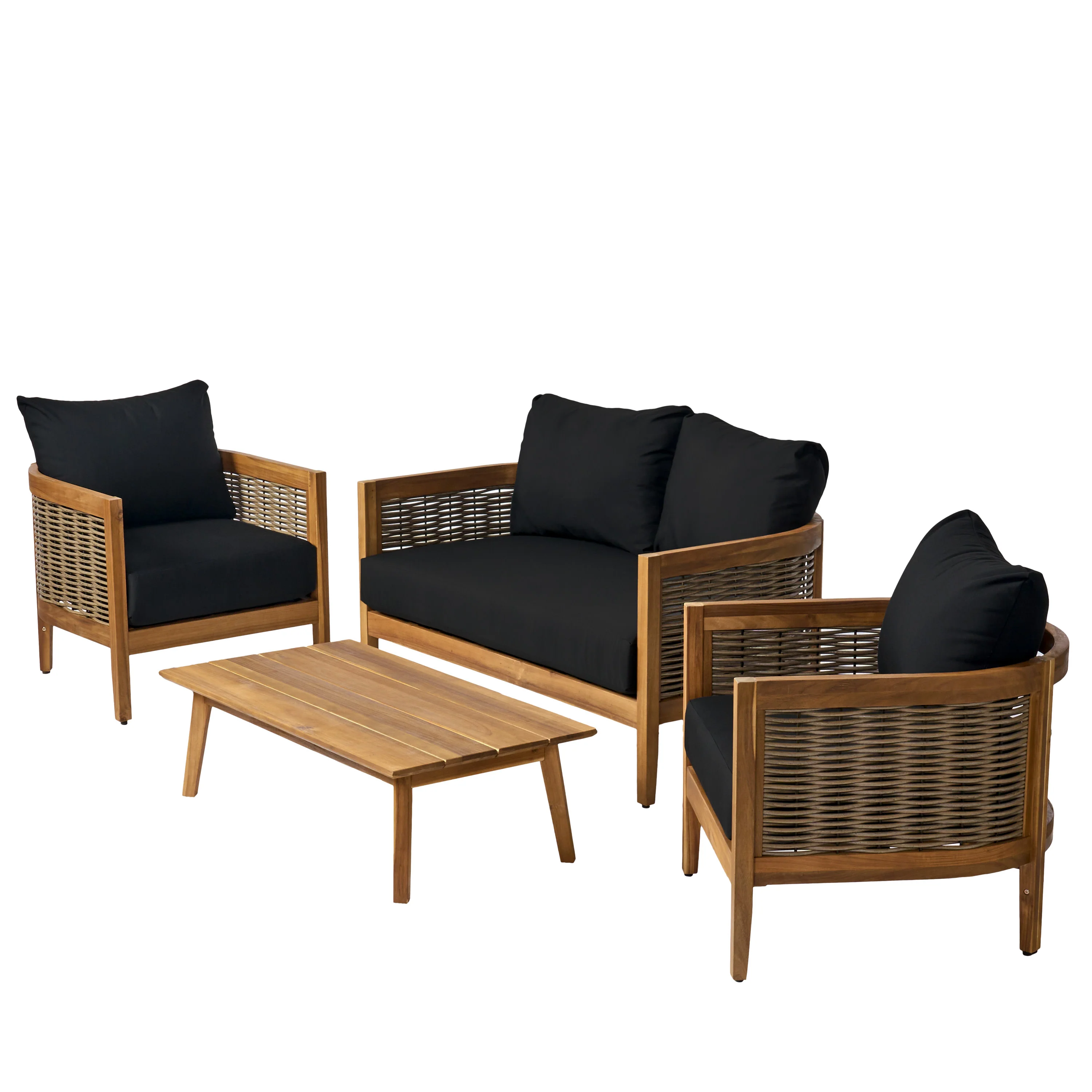 The Crowne Collection Outdoor Acacia Wood and Wicker 4 Seater Chat Set with Sunbrella Cushions - furnishings