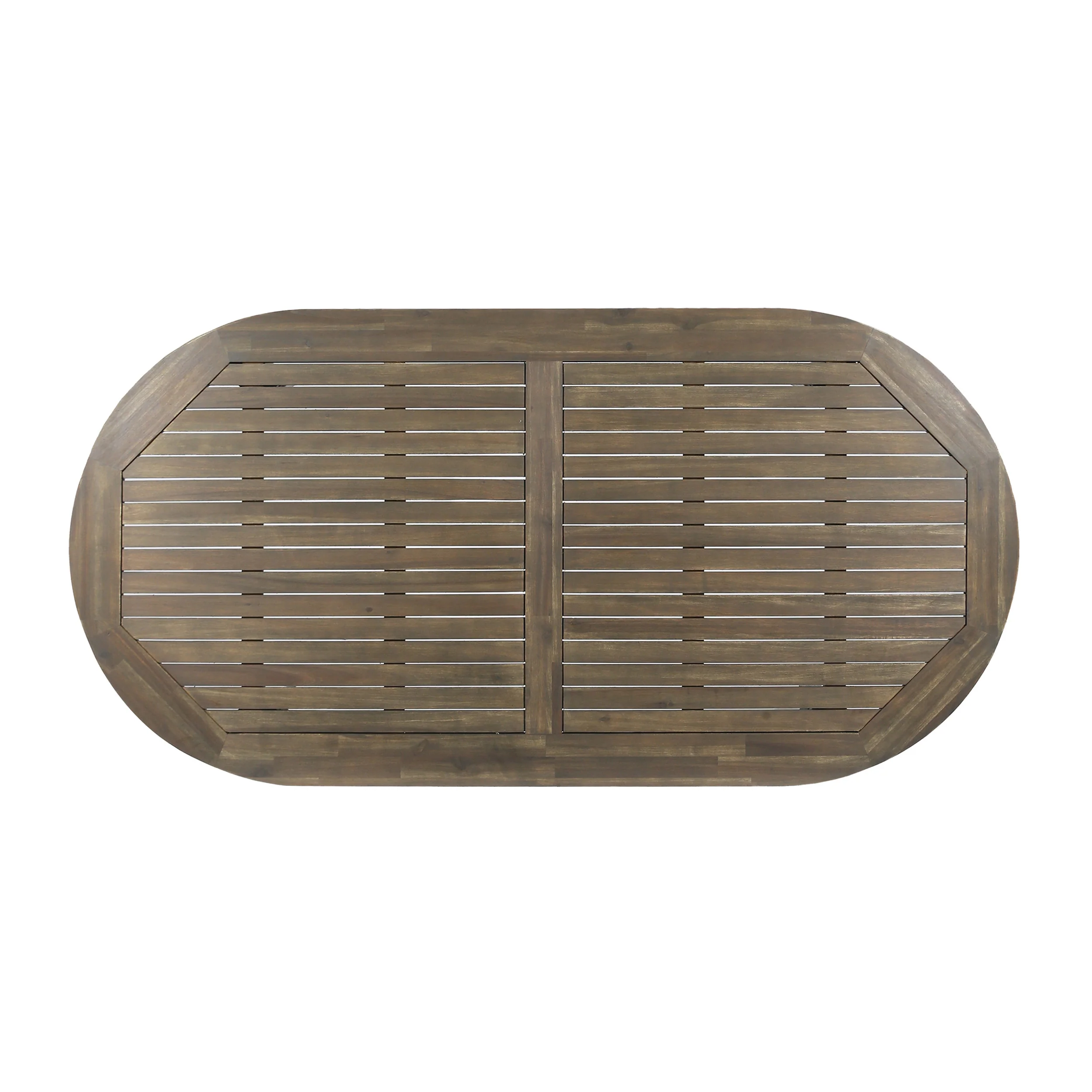 Stanford Outdoor Rustic Slat-Top Acacia Wood Oval Dining Table with Tapered Legs - furnishings