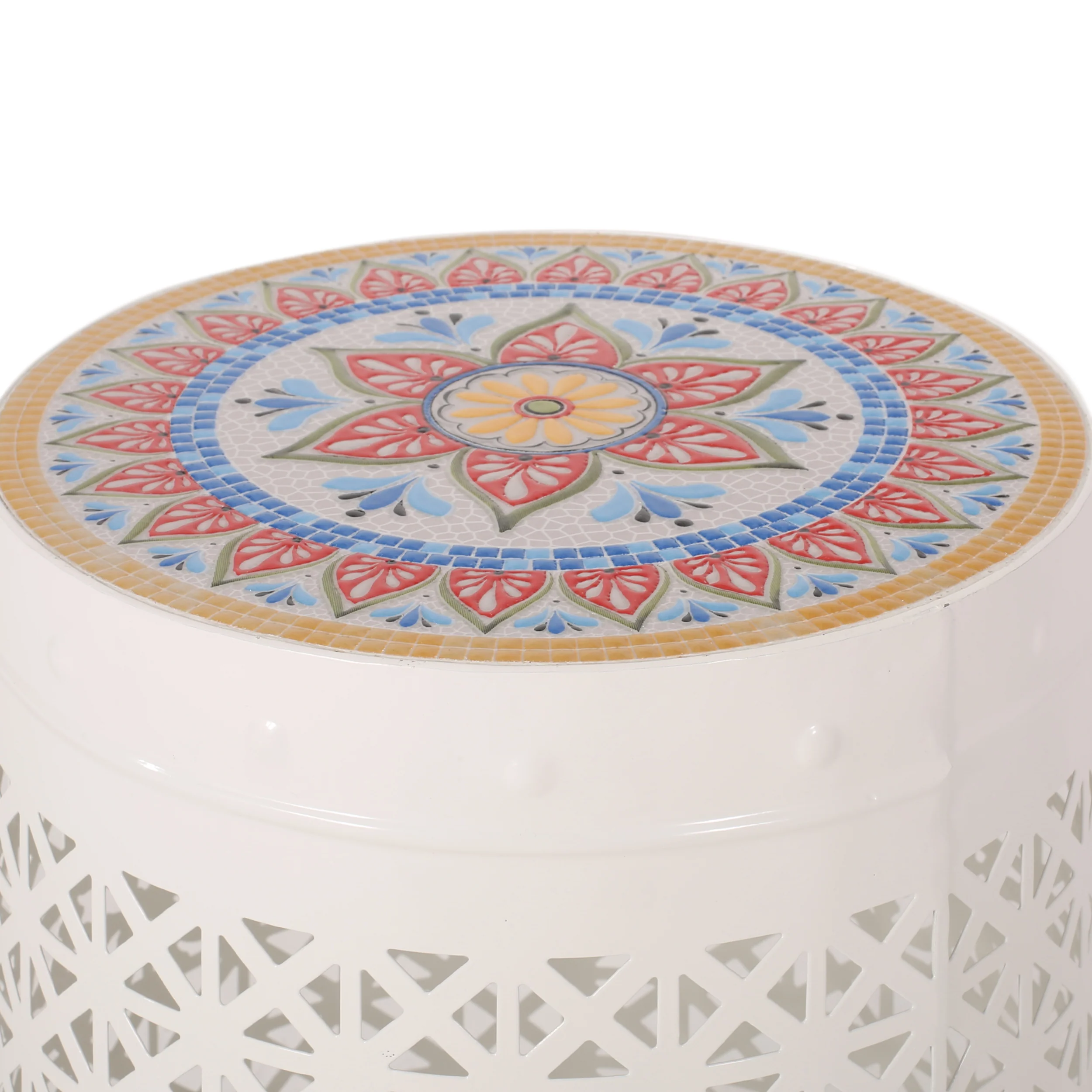 Khalief Outdoor Lace Cut Side Table with Tile Top - furnishings