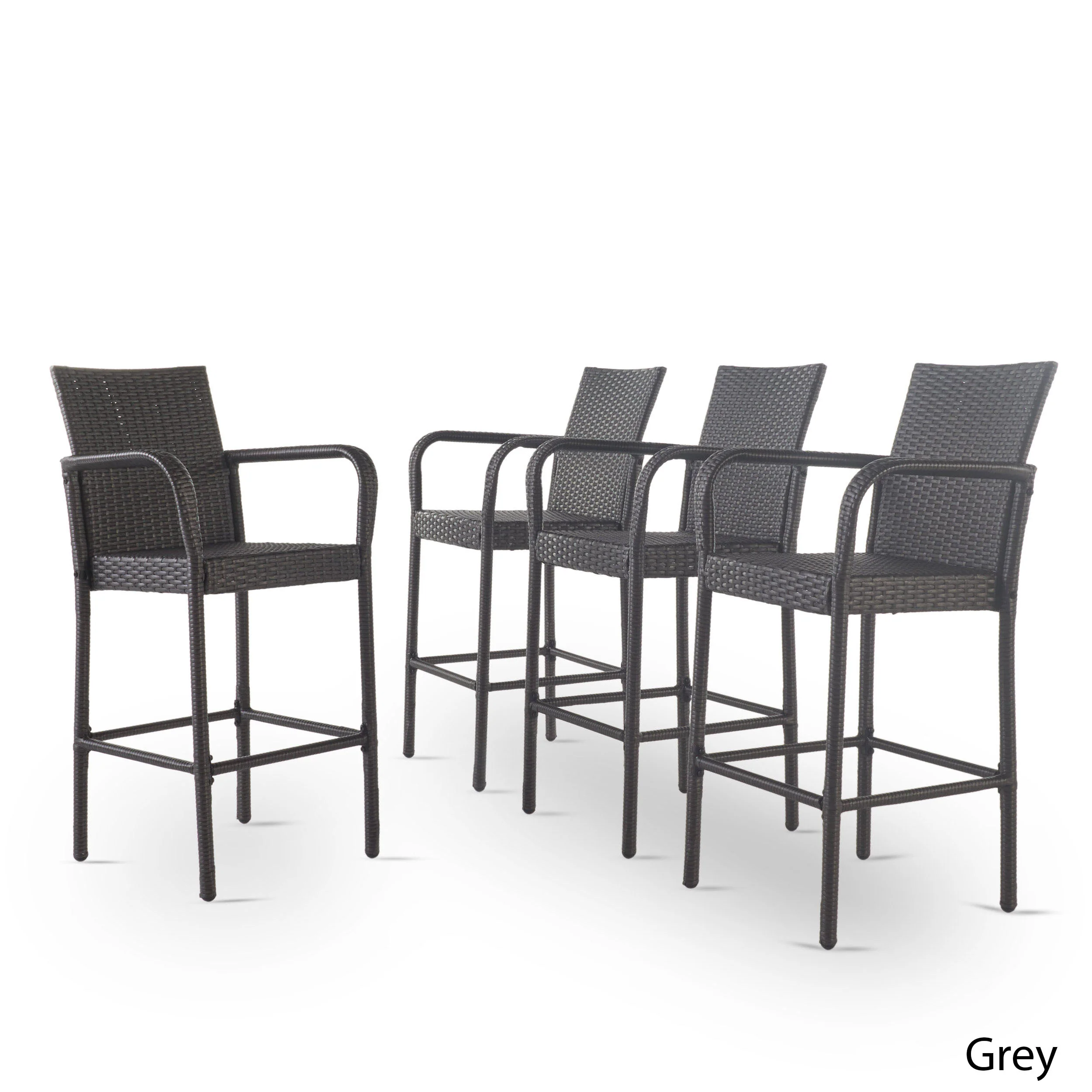 Dunedin Outdoor Coastal Wicker Backed Barstools with Arms - furnishings