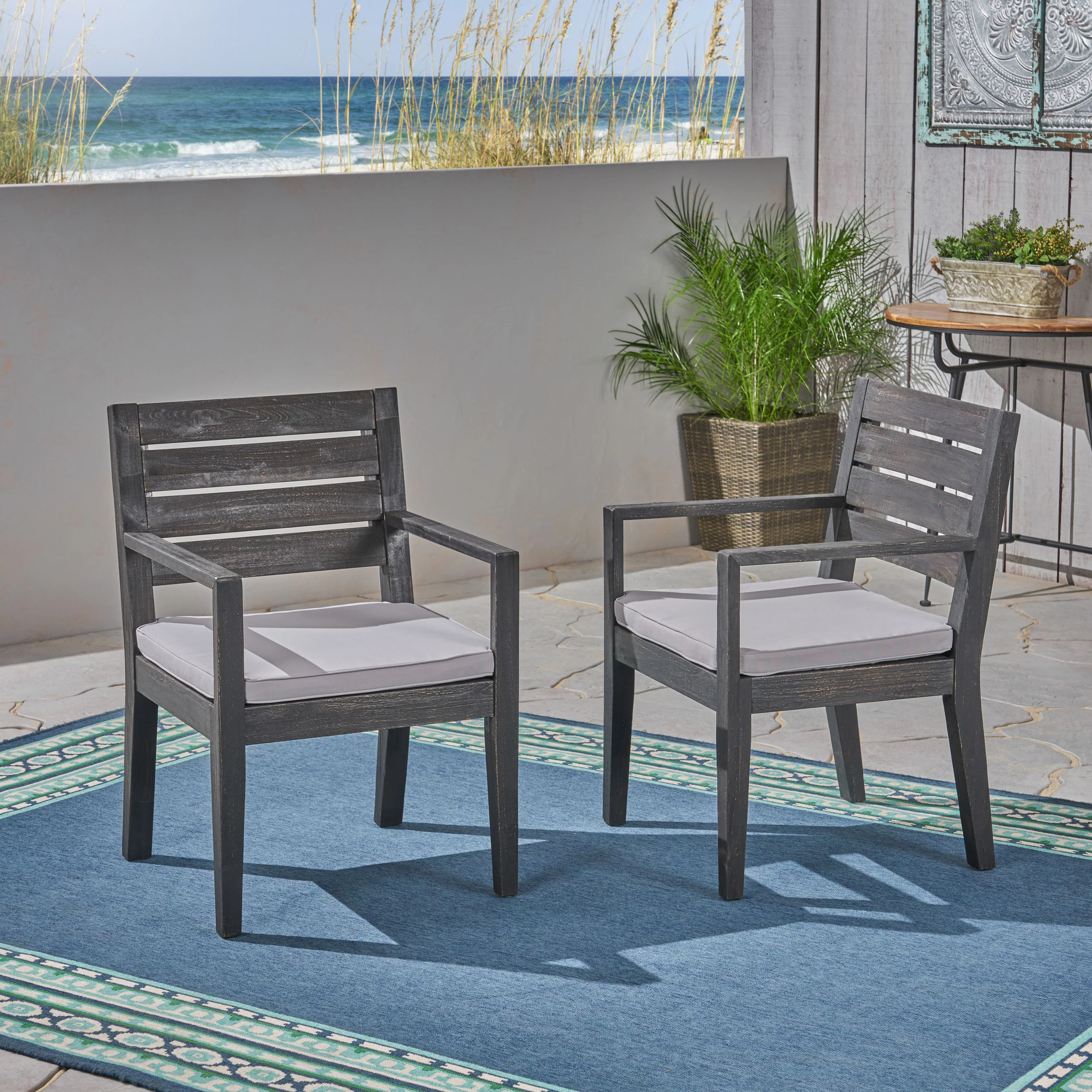 Eric Outdoor Acacia Wood Dining Chairs - furnishings