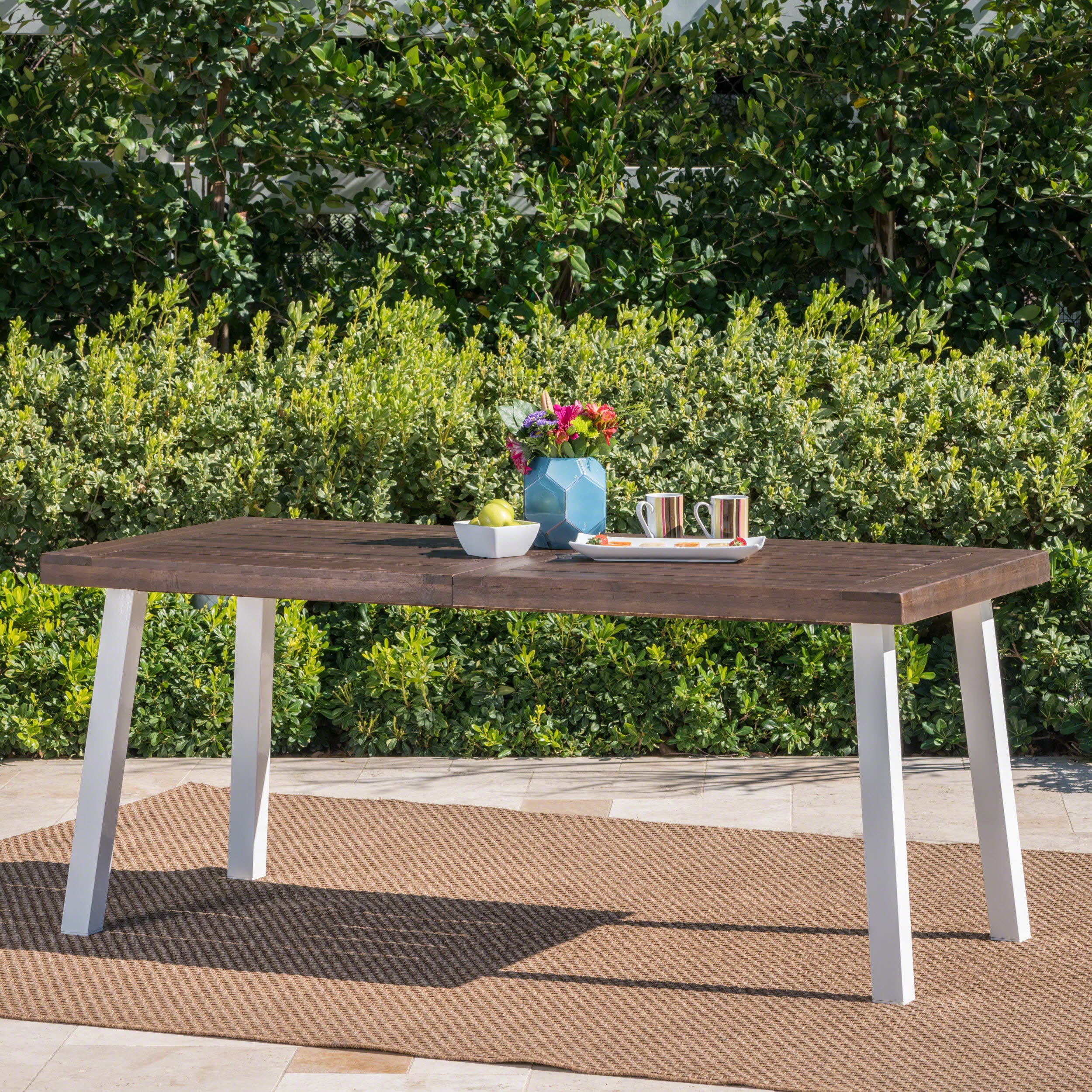 Mika Outdoor Finished Acacia Wood Dining Table with Metal Legs - furnishings