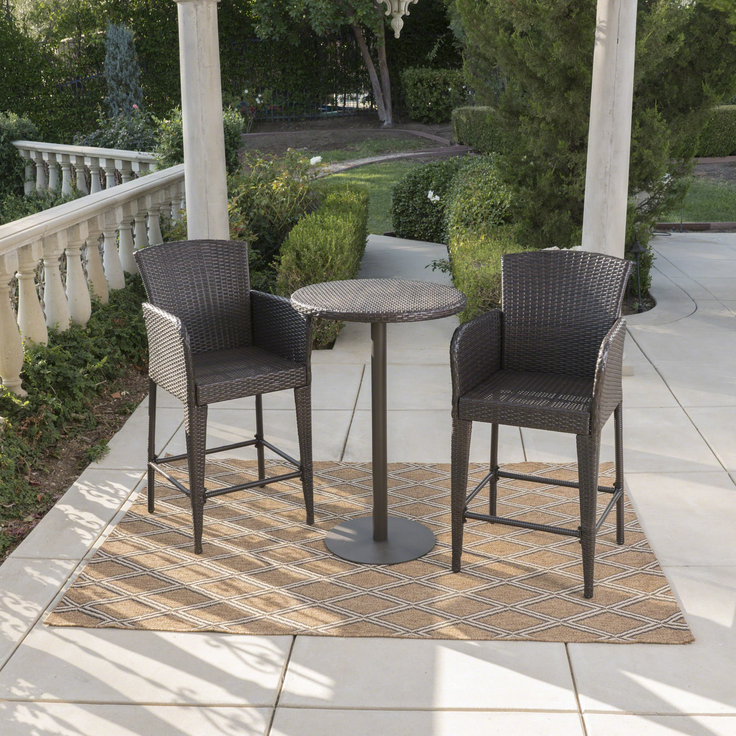 Burrough Outdoor 3 Piece Round Multi-brown Wicker Bar Set - furnishings