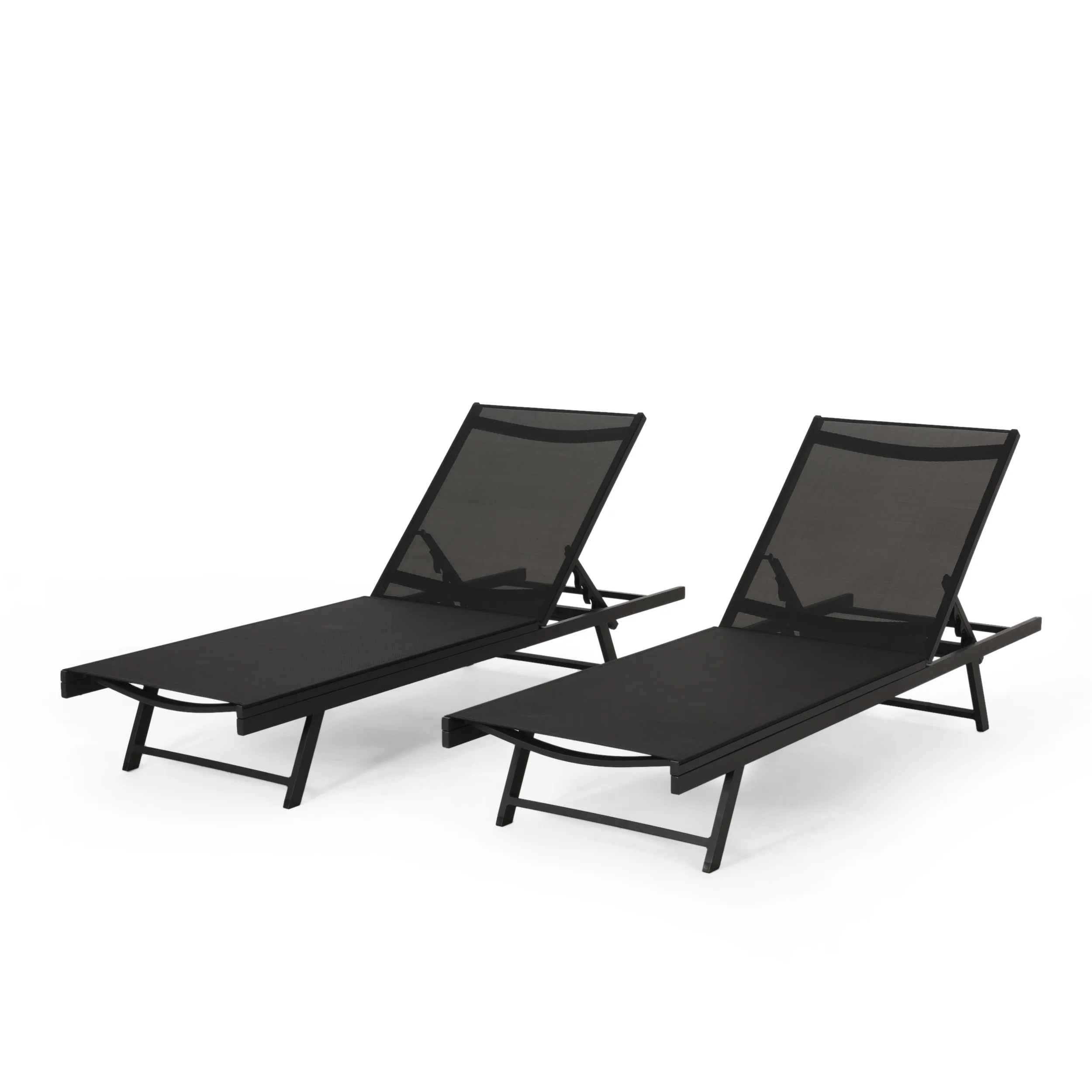 Simon Outdoor Aluminum Chaise Lounge with Mesh Seating (Set of 2) - furnishings