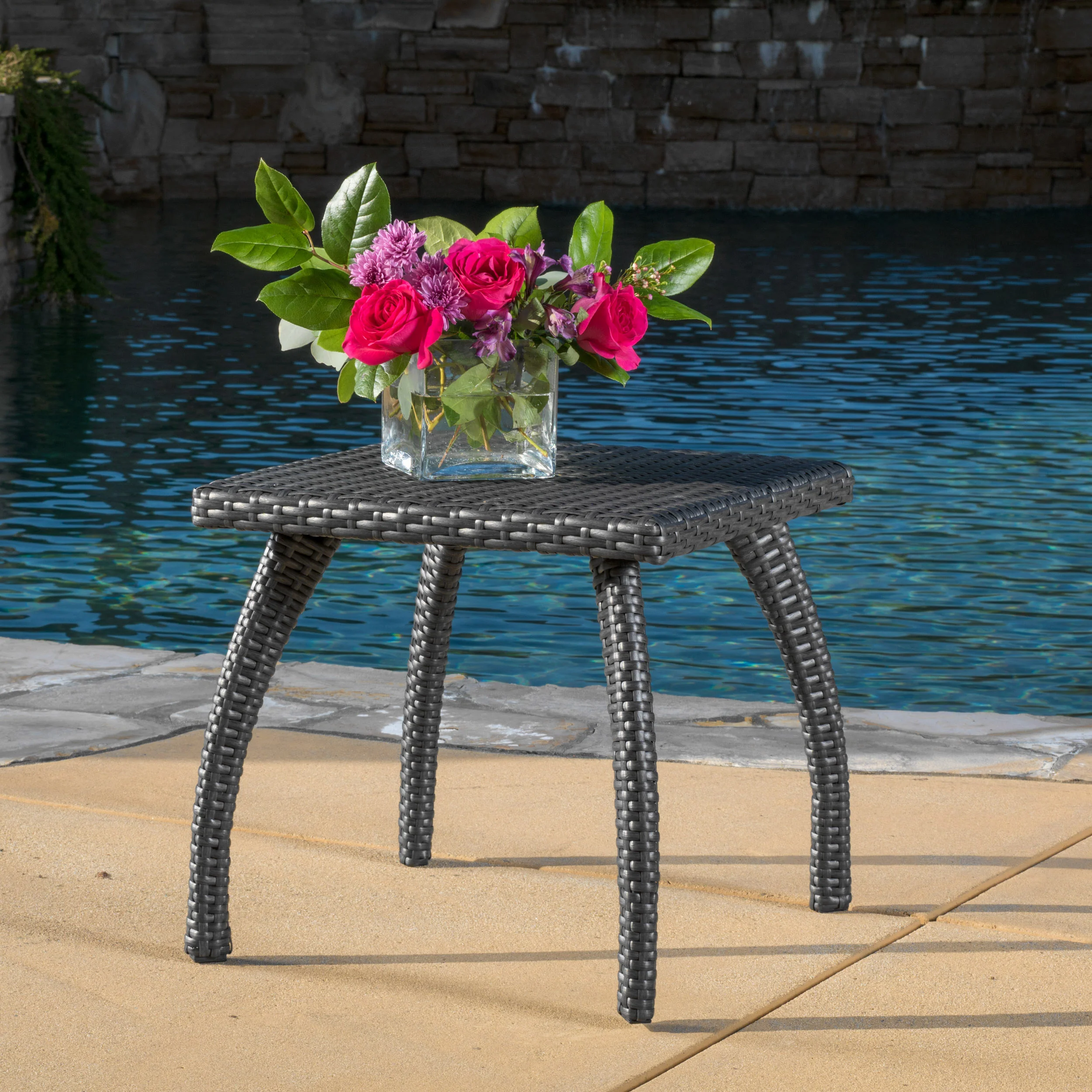 Woodridge Outdoor Grey Wicker Side Table - furnishings