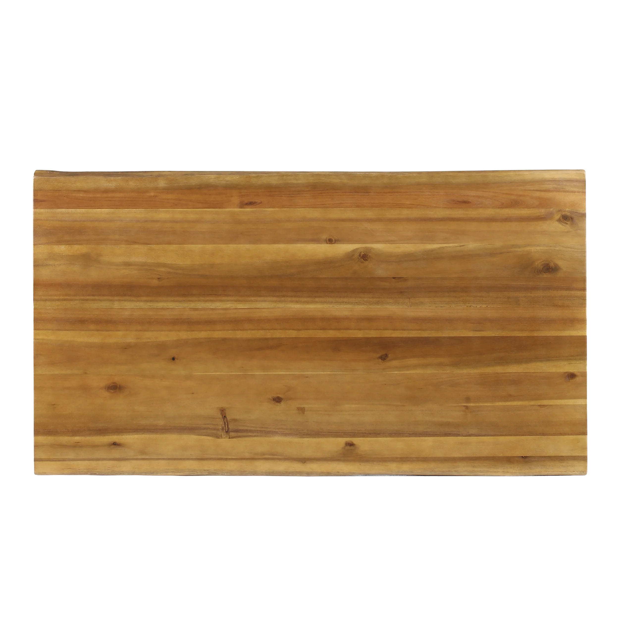 Ishtar Outdoor Farmhouse Teak Acacia Wood Coffee Table with Black X-Frame Legs - furnishings