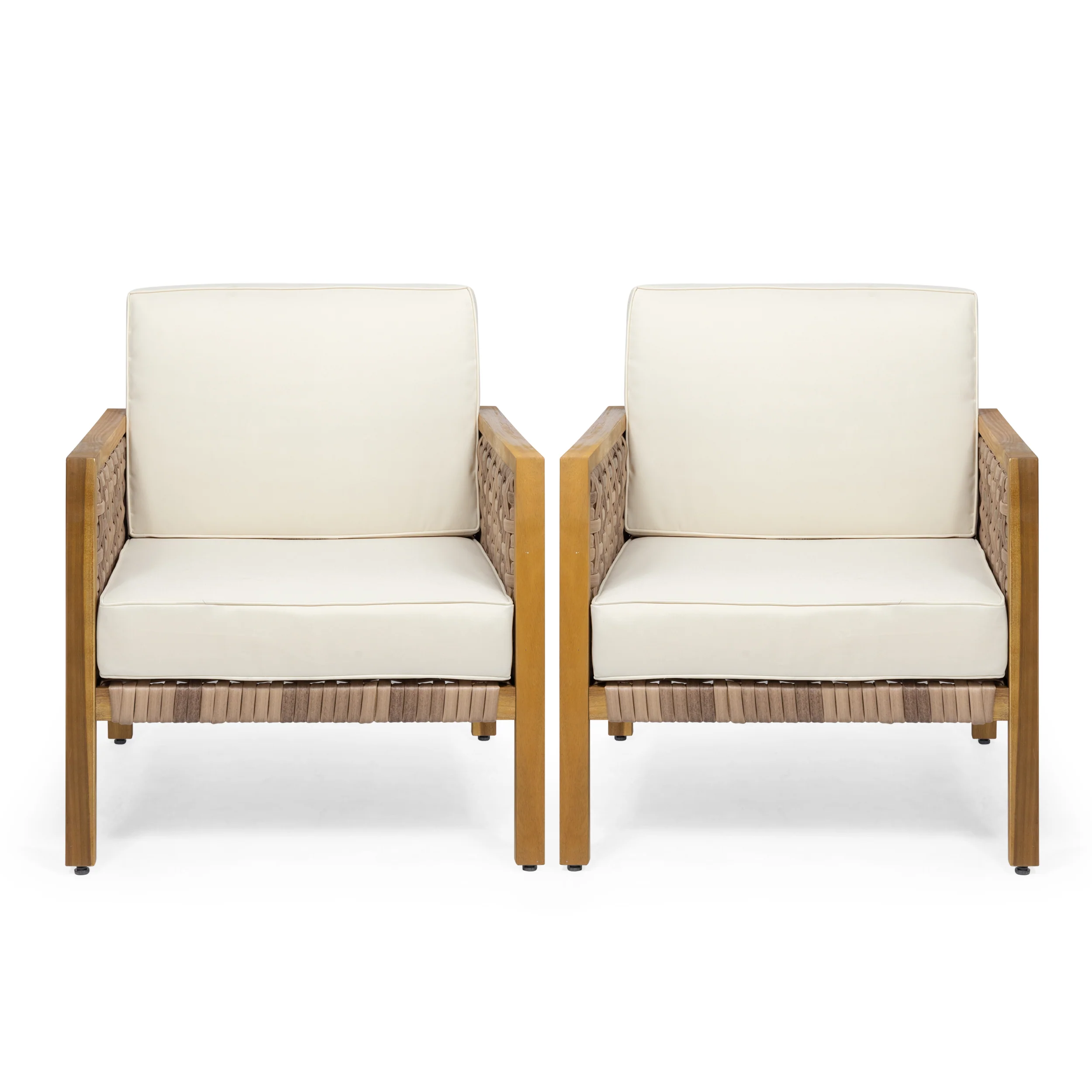Maycen Outdoor Acacia Wood Club Chair with Wicker Accents (Set of 2) - furnishings