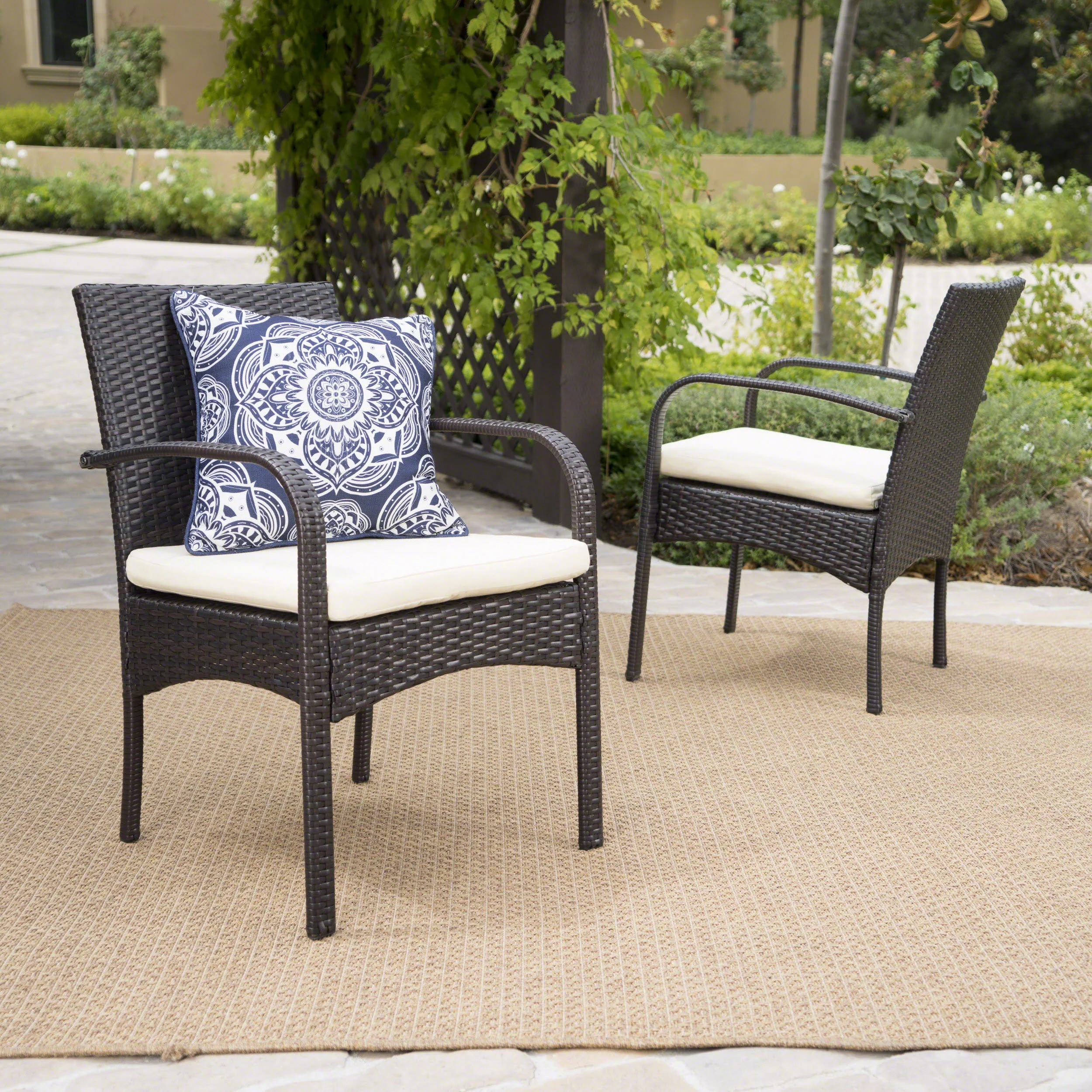 Carmela Outdoor Multibrown PE Wicker Dining Chairs (Set of 2) - furnishings
