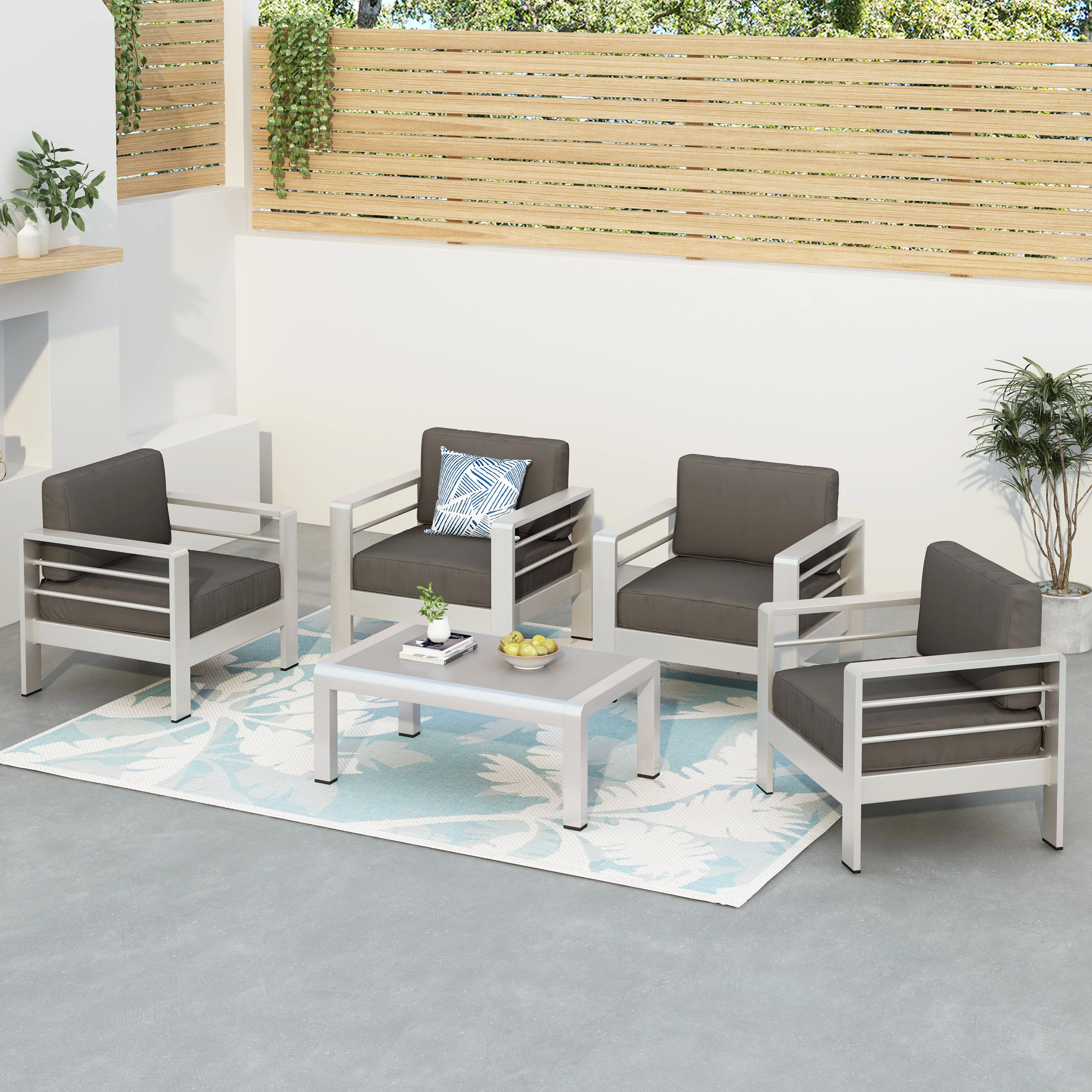 Coral Bay Outdoor 5-Piece Aluminum Chat Set with Water Resistant Cushions - furnishings