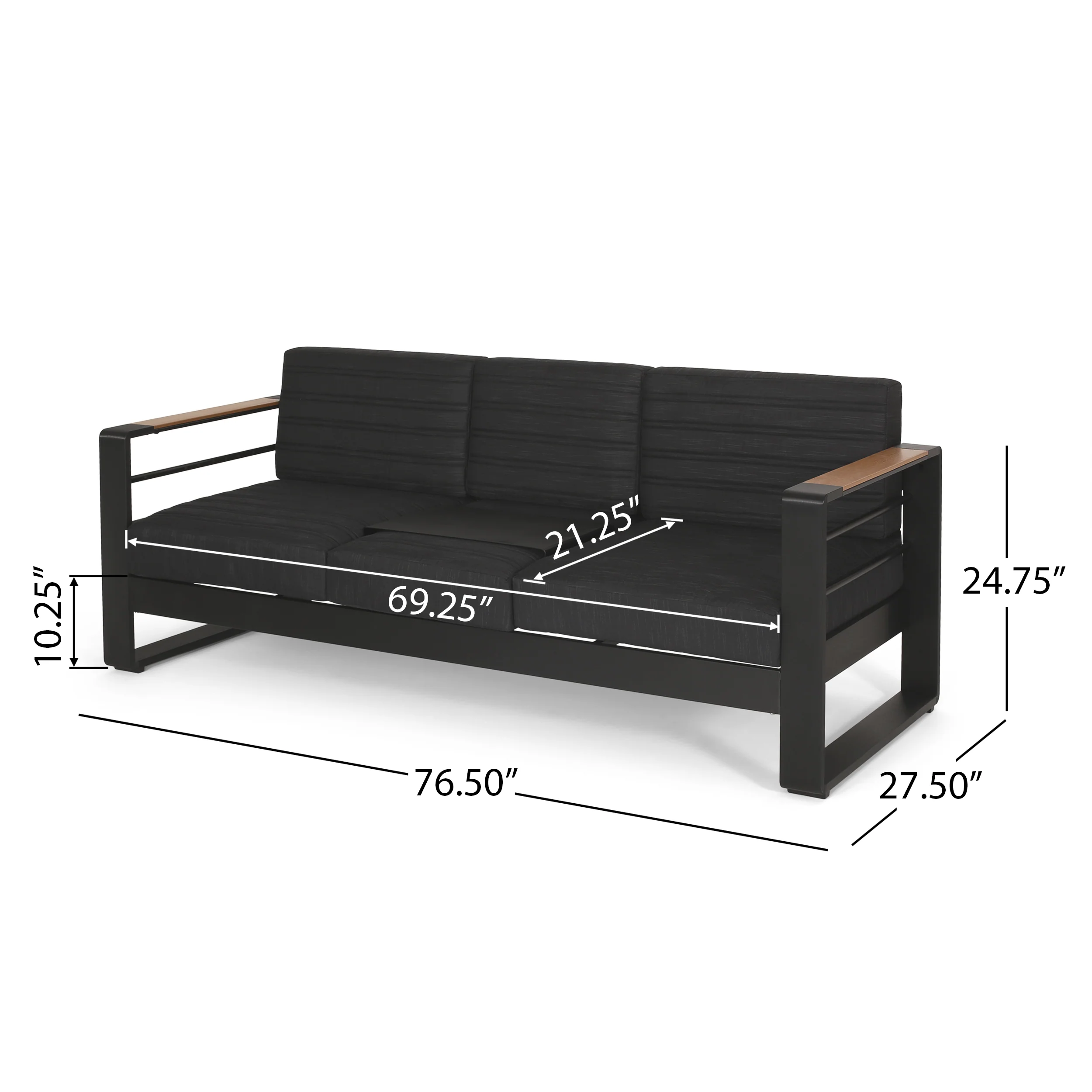 Neffs Outdoor Aluminum 3 Seater Sofa with Water Resistant Cushions, Black, Natural, and Dark Gray - furnishings
