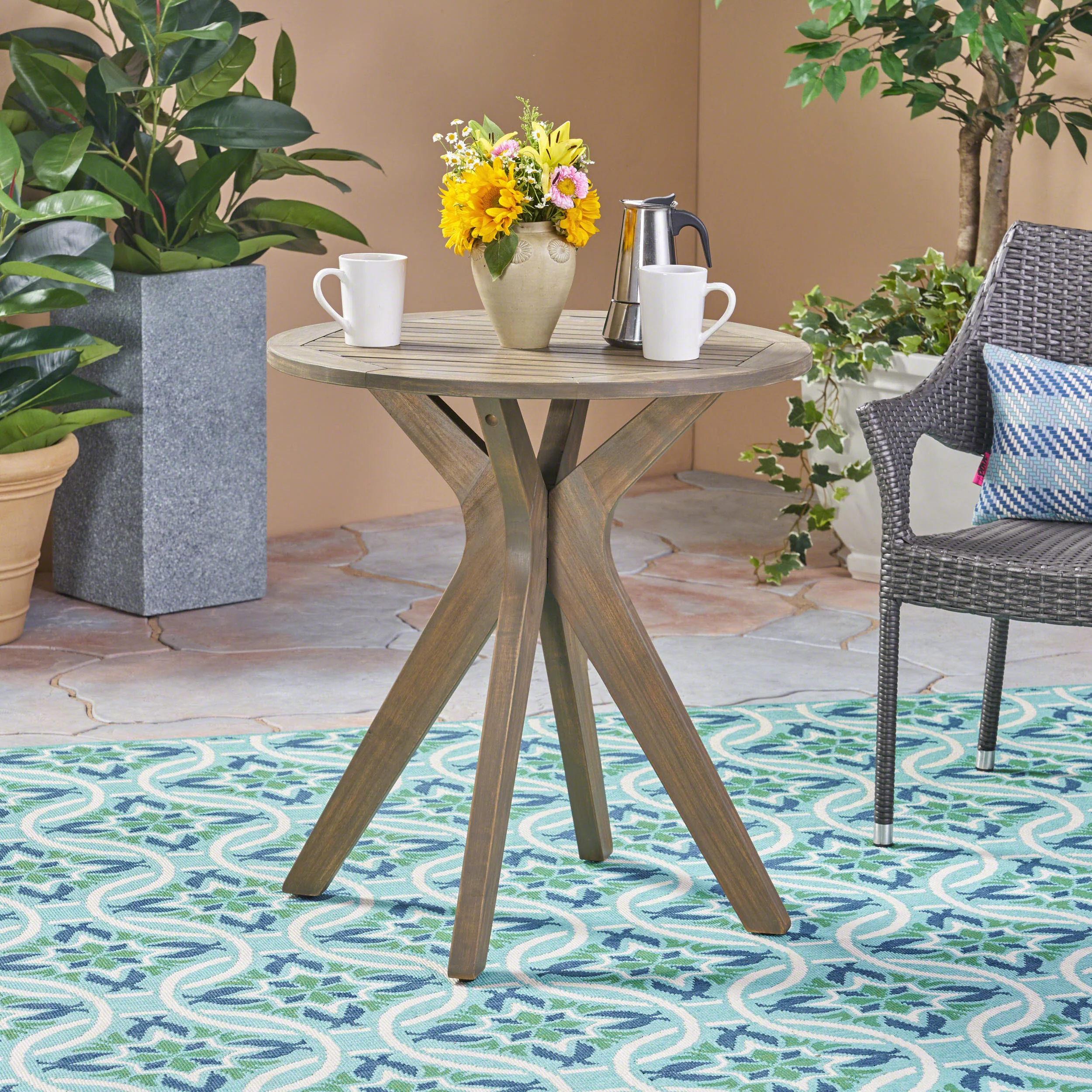 Brigitte Outdoor Round Acacia Wood Bistro Table with X Legs - furnishings