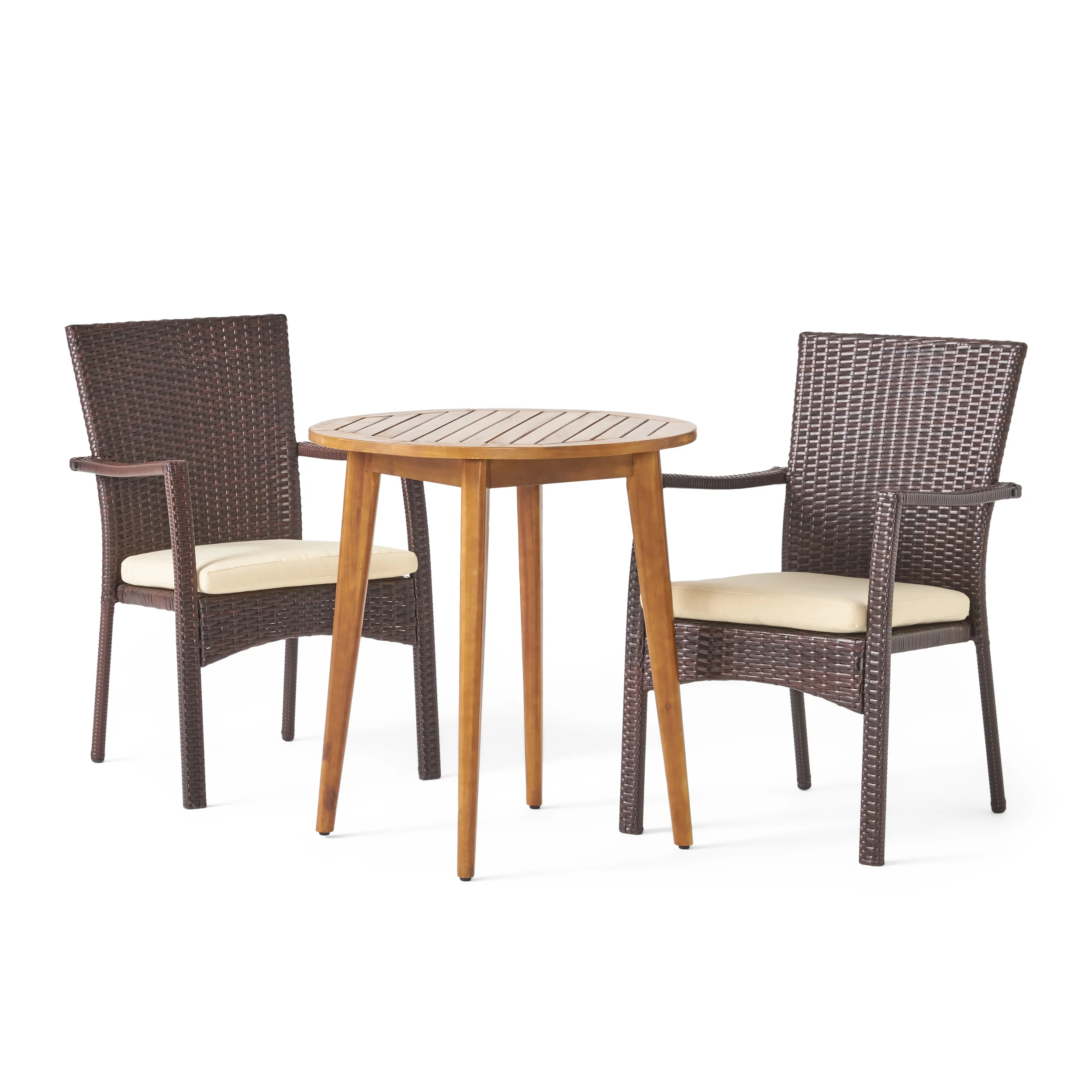 Babb Outdoor 3 Piece Wood  and Wicker Bistro Set - furnishings