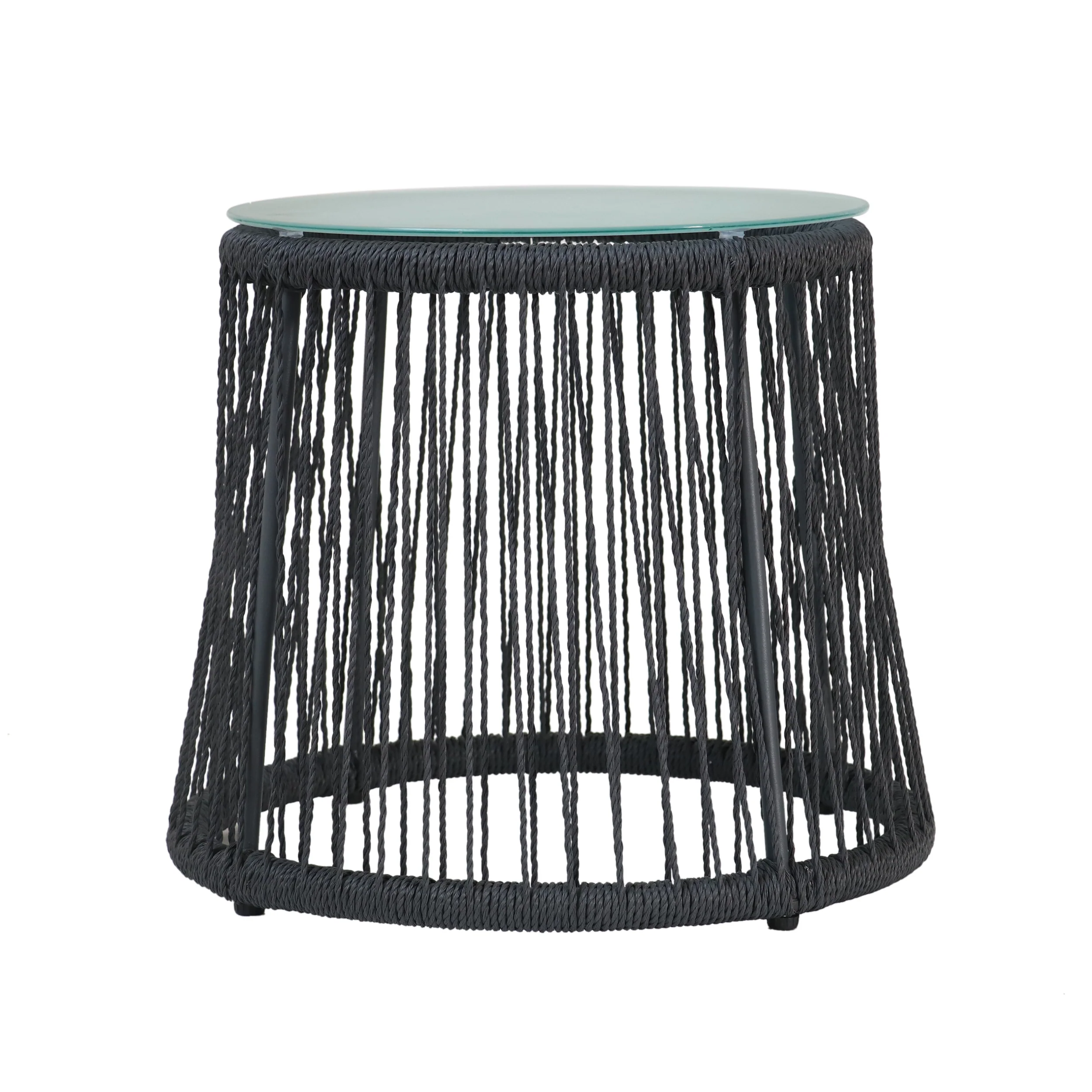 Karen Outdoor Side Table, Steel and Rope, Tempered Glass Table Top, Boho - furnishings