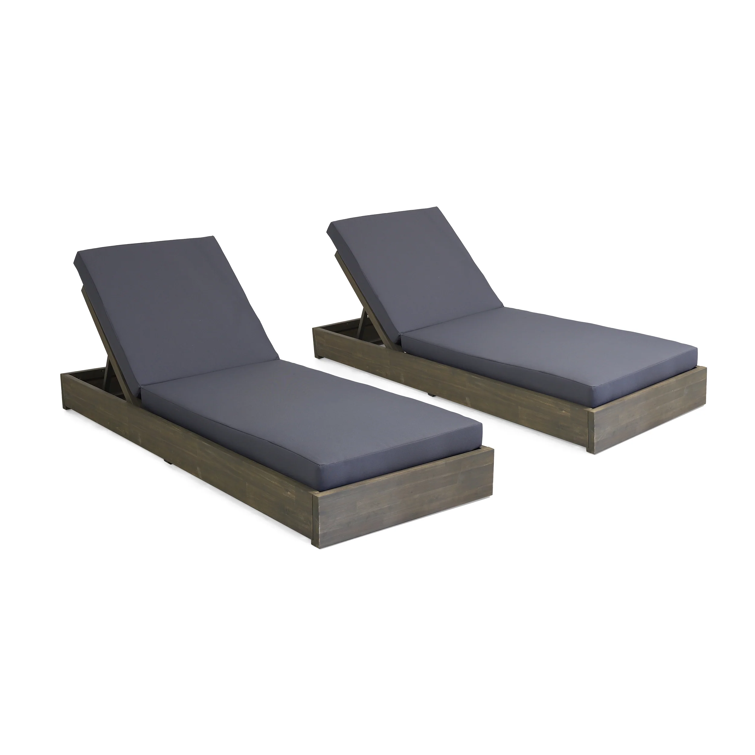 Niyanna Outdoor Acacia Wood Chaise Lounge with Cushion (Set of 2) - furnishings