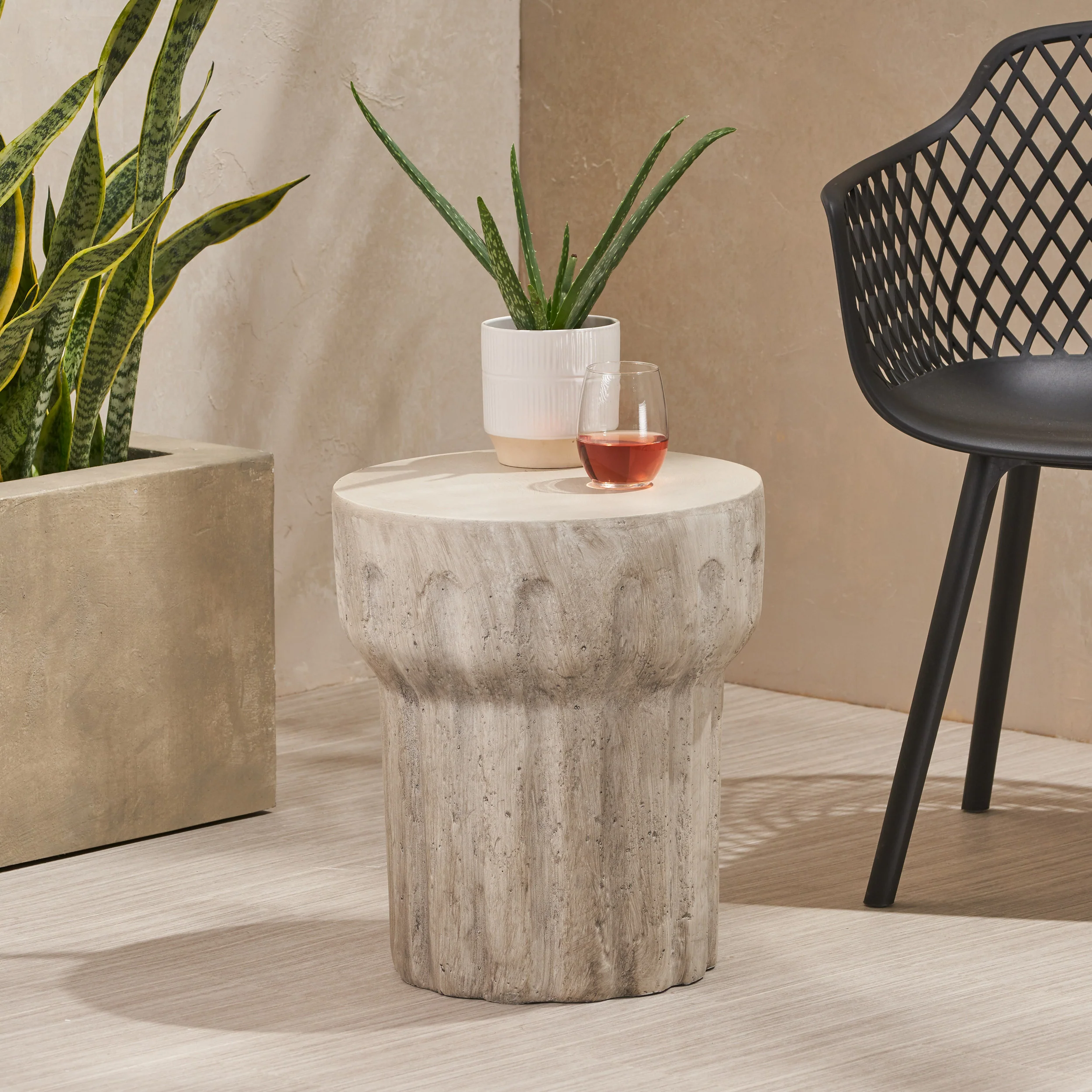 Carmello Outdoor Contemporary Lightweight Concrete Accent Side Table - furnishings