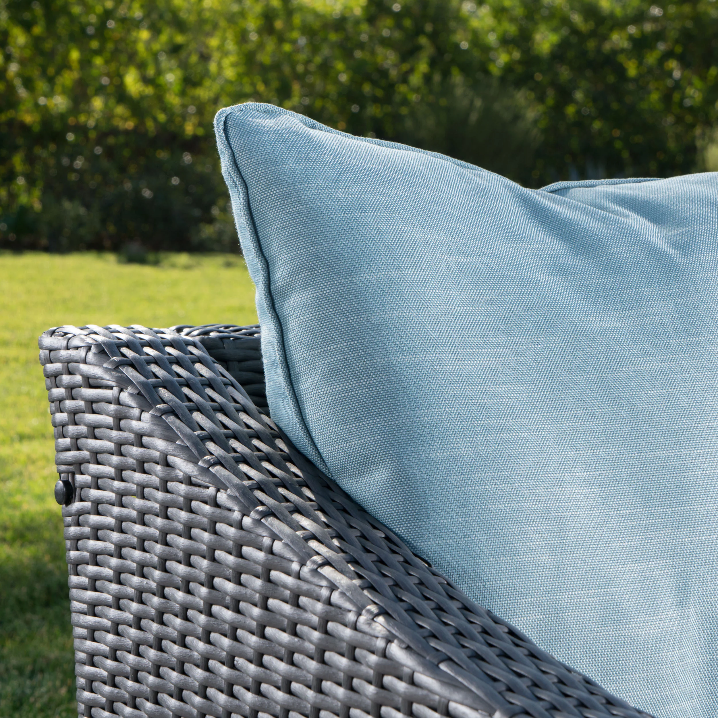 Caspian Outdoor Gray Wicker Club Chairs with Teal Water Resistant Cushions (Set of 2) - furnishings