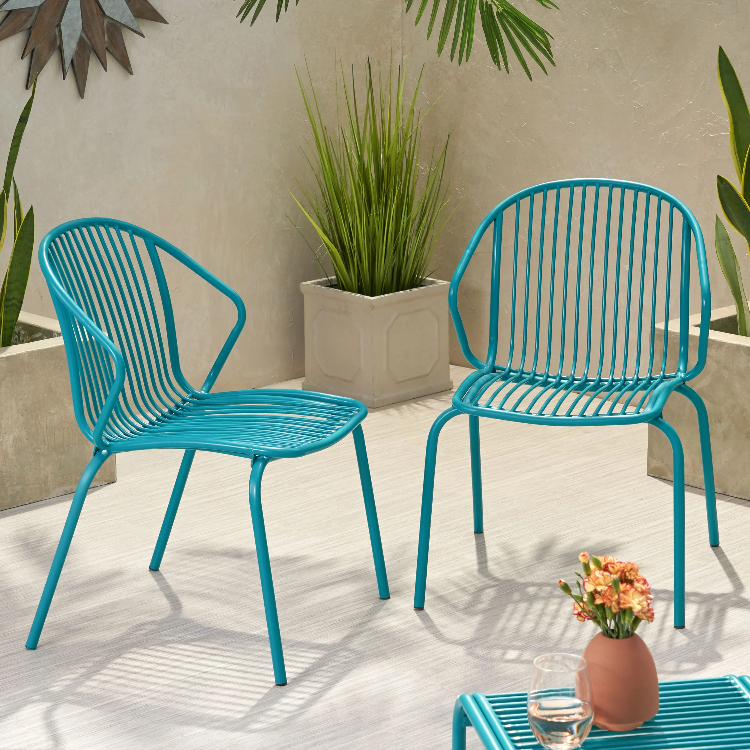 Emily Outdoor Modern Iron Club Chair (Set of 2) - furnishings