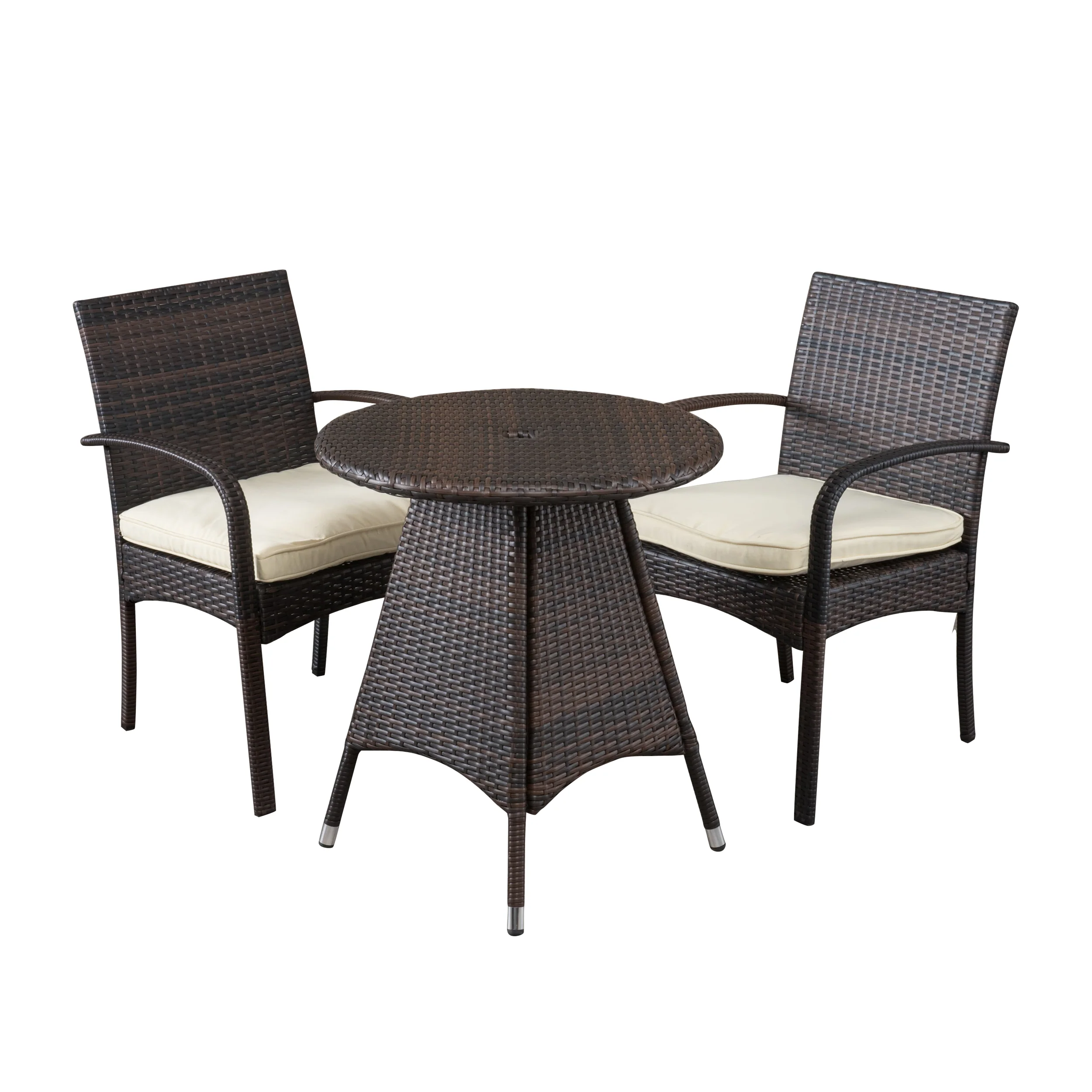 Carmela Outdoor 3pc Multibrown Wicker Bistro Set - furnishings