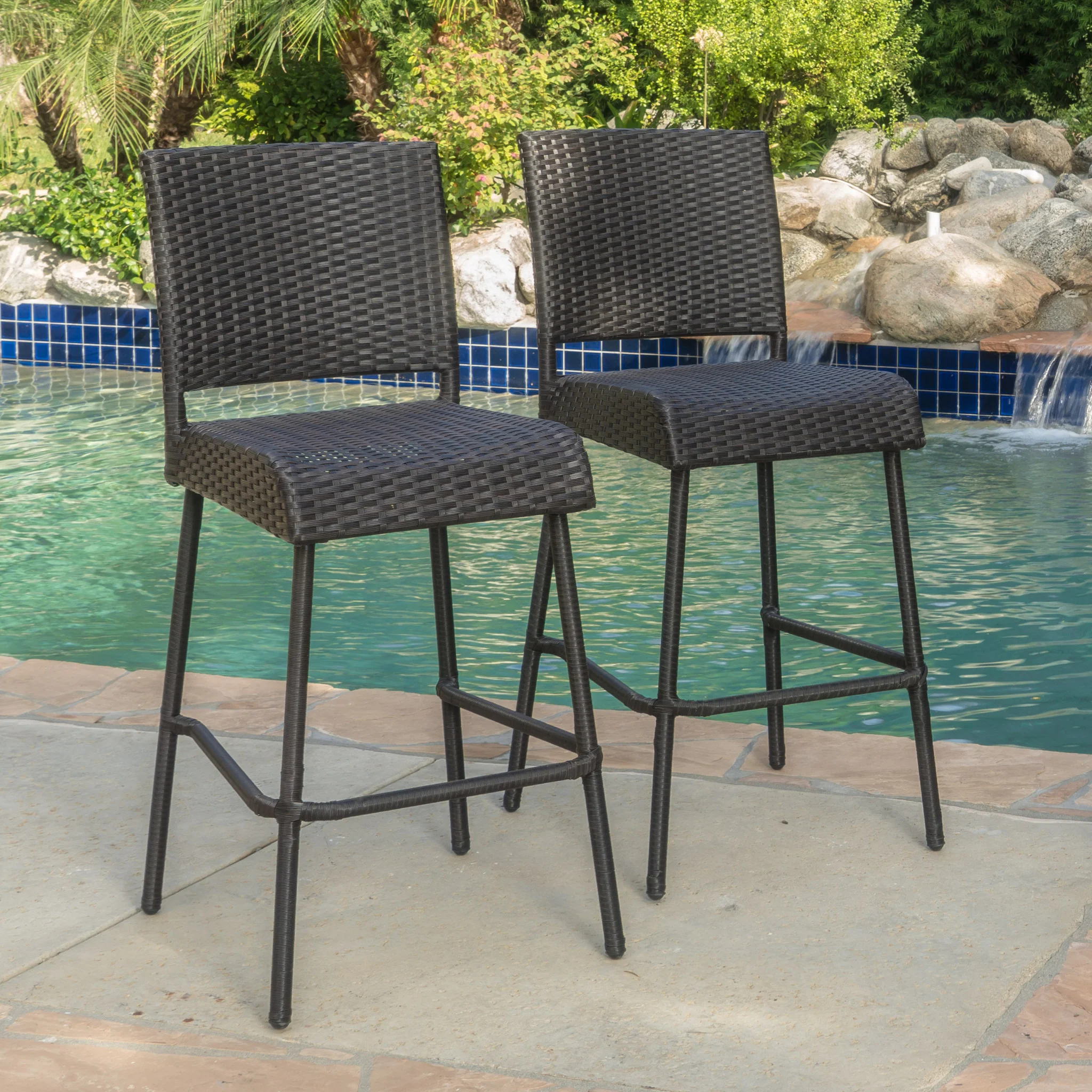 Trestle 29-Inch Outdoors Dark Brown Wicker Barstools (Set of 2) - furnishings