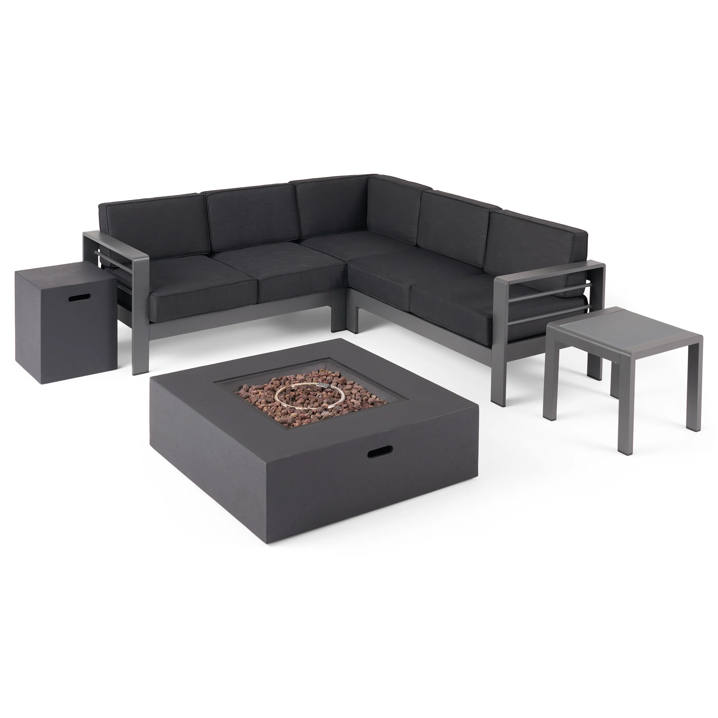 Scalett Outdoor 5 Seater Aluminum Chat Set with Fire Pit - furnishings