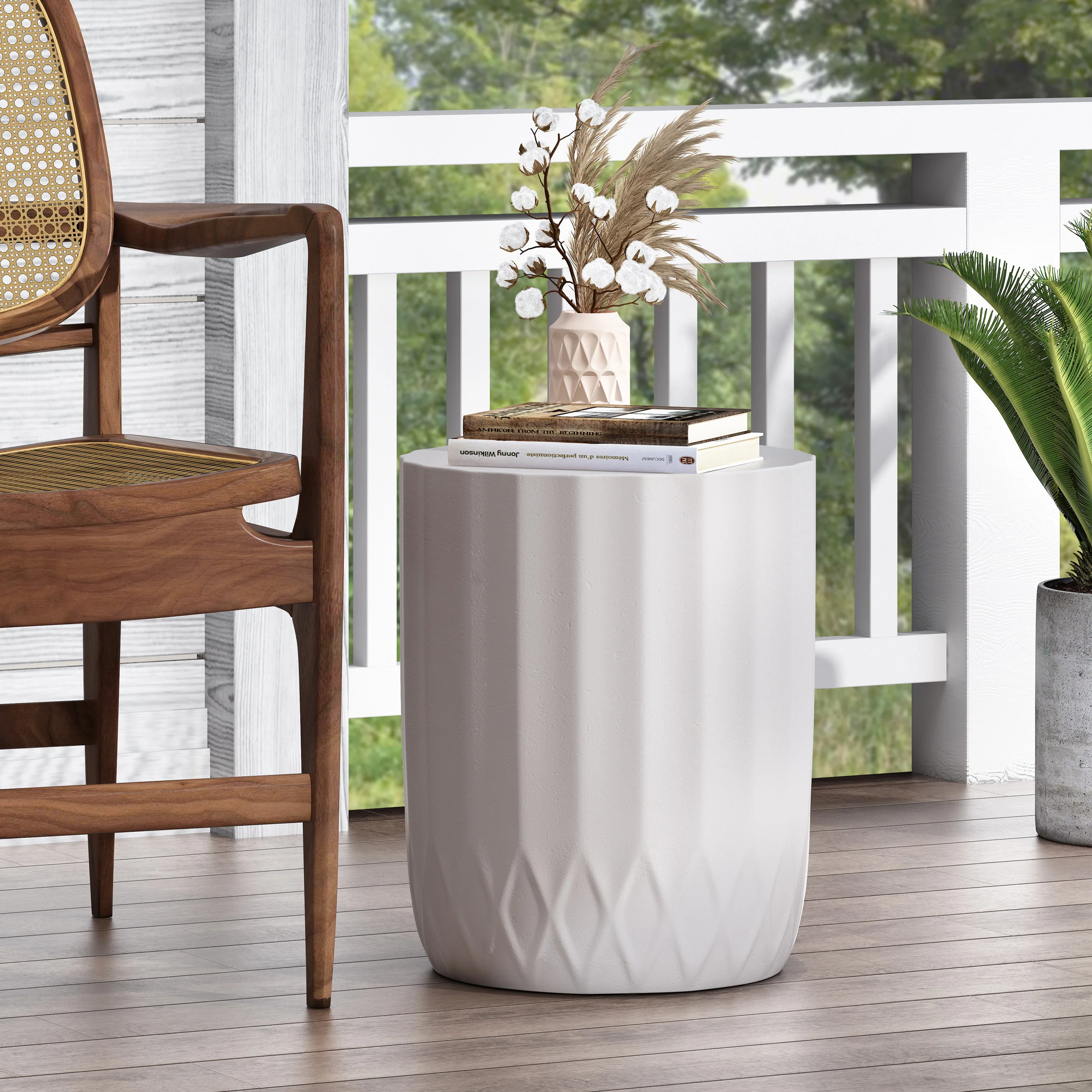 Annisa Outdoor Lightweight Concrete Side Table, Antique White - furnishings