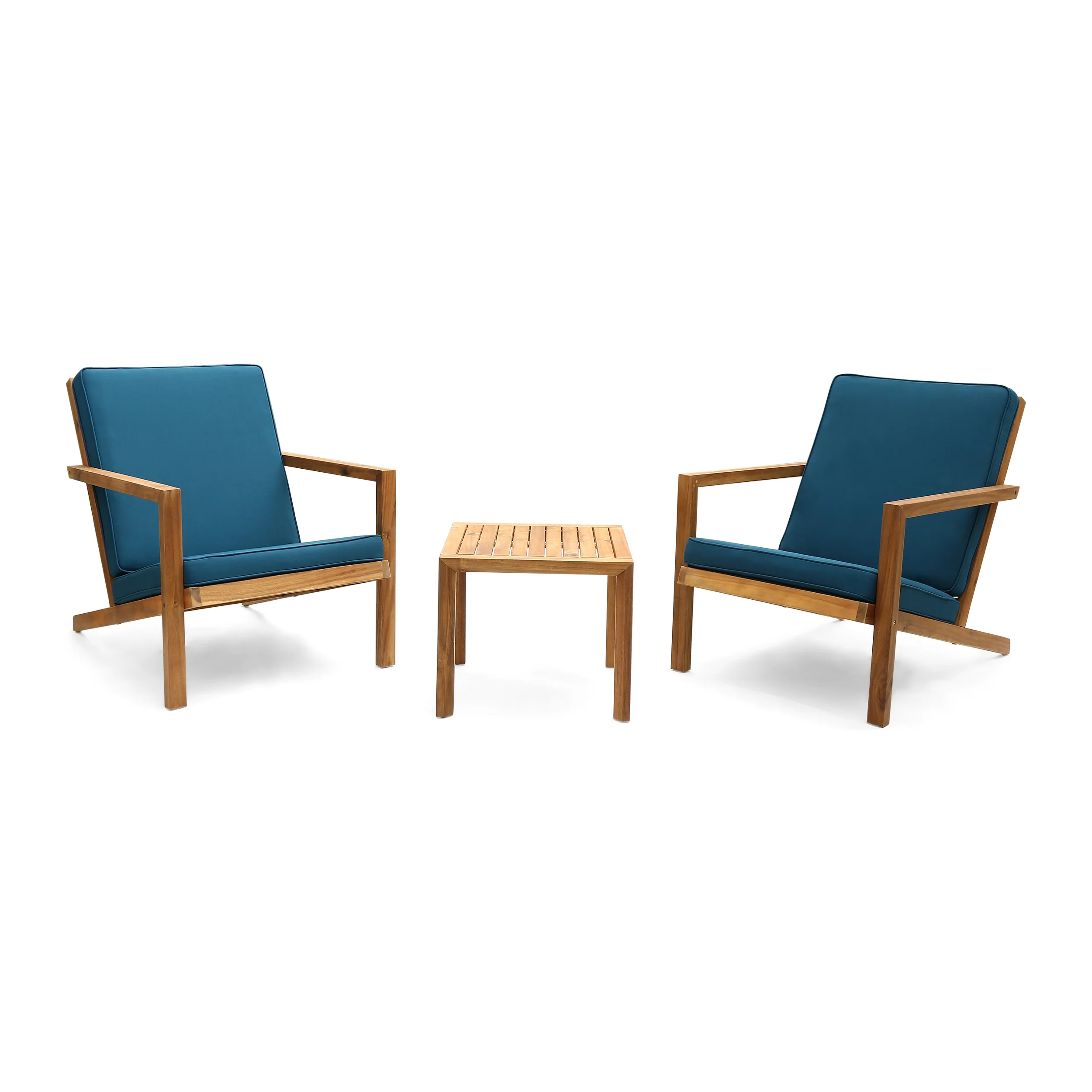 Ludwig Outdoor Acacia Wood 3 Piece Chat Set with Cushions - furnishings