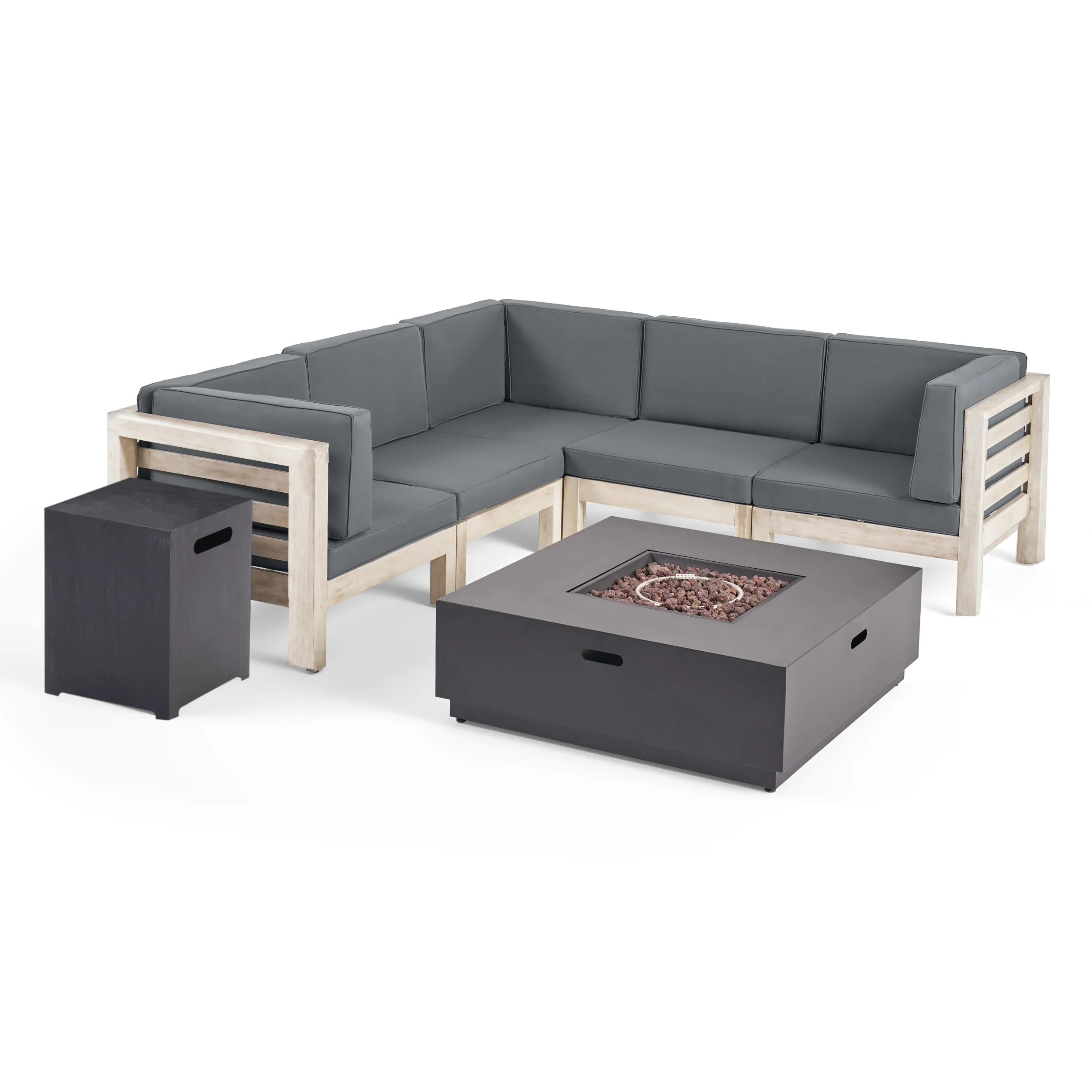 Krystin Outdoor V-Shaped Sectional Sofa Set with Fire Pit - furnishings