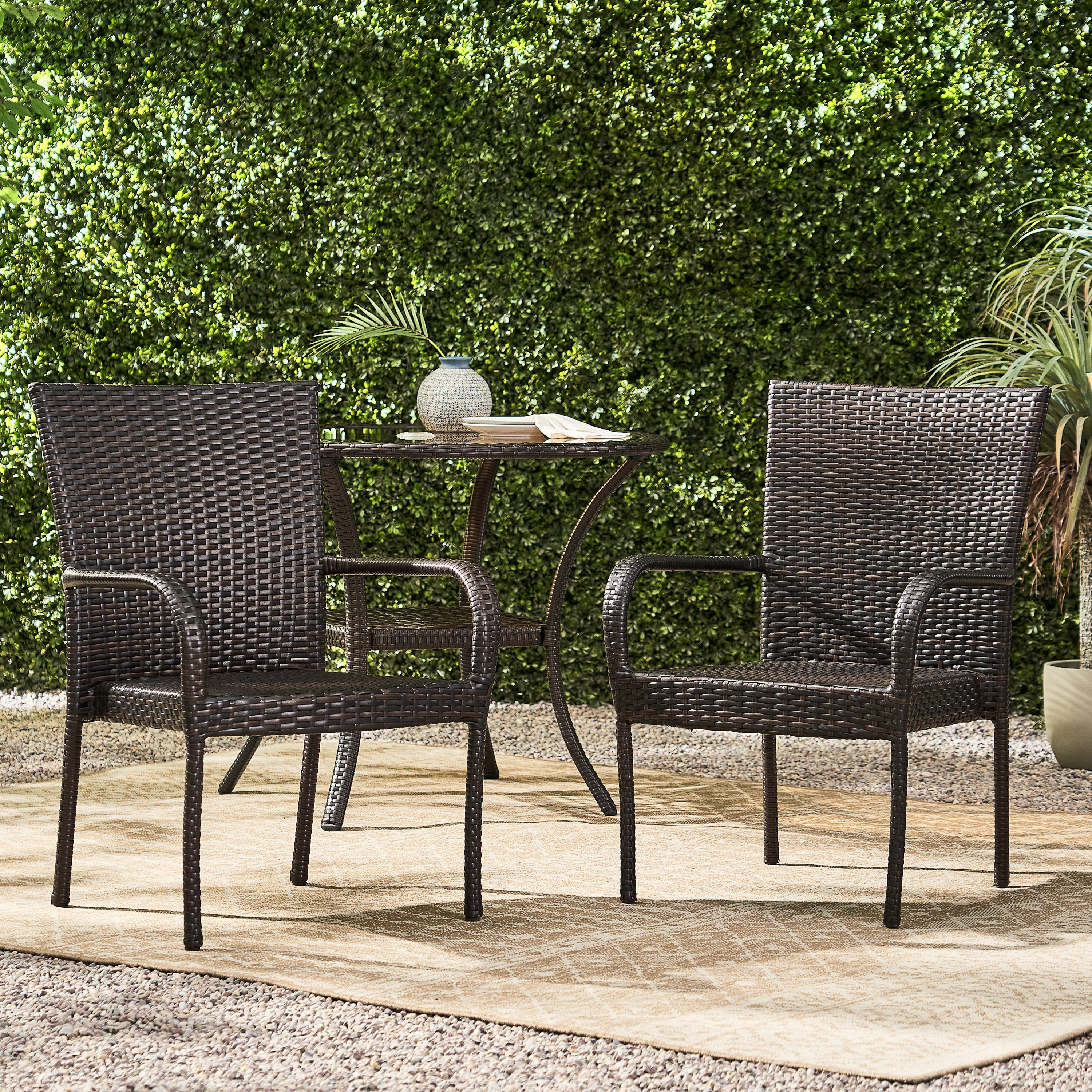 Sultana Outdoor Grey Wicker Stackable Club Chairs (Set of 2) - furnishings