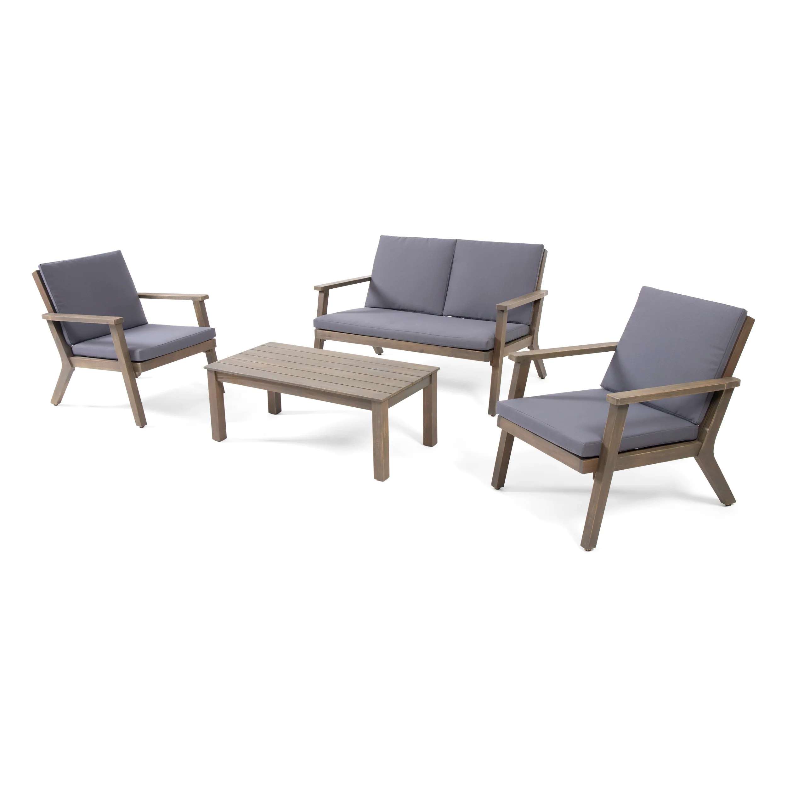 Avacyn Outdoor Acacia Wood 4 Seater Chat Set with Cushions - furnishings