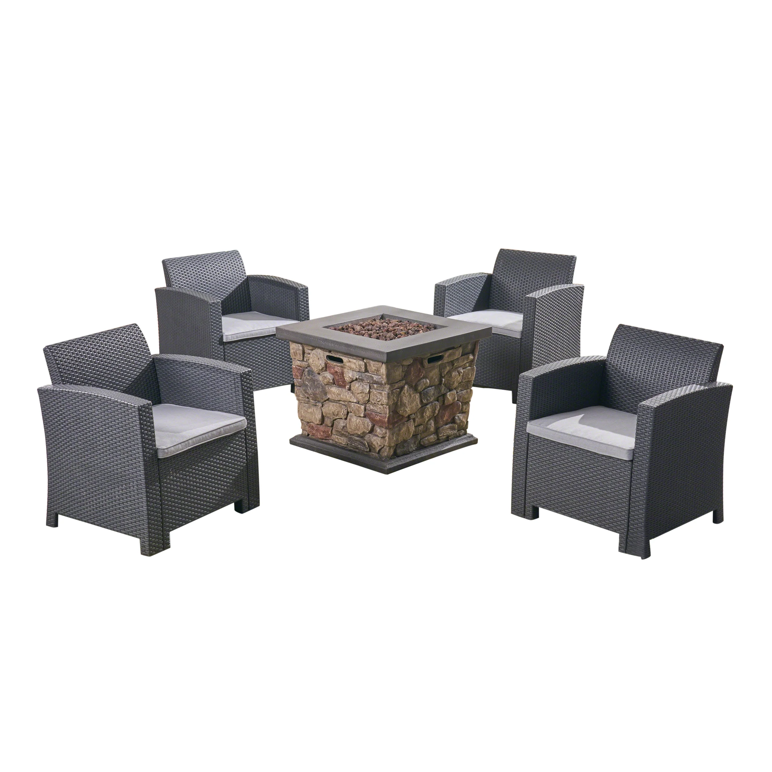 Maggie Outdoor 4-Seater Wicker Print Club Chair Chat Set With Fire Pit - furnishings