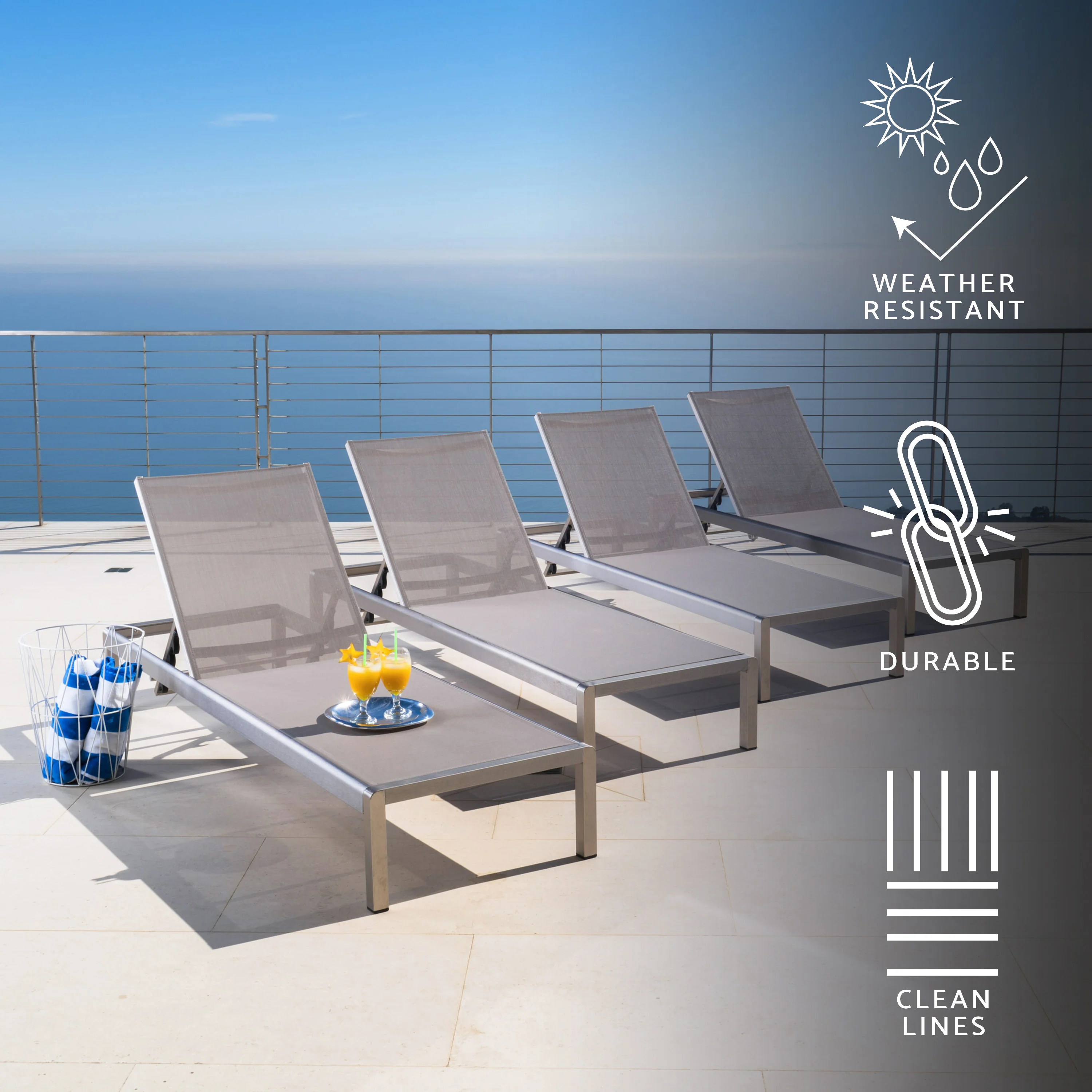 Cherie Modern Outdoor Gray Mesh Chaise Lounge with Wheels - furnishings