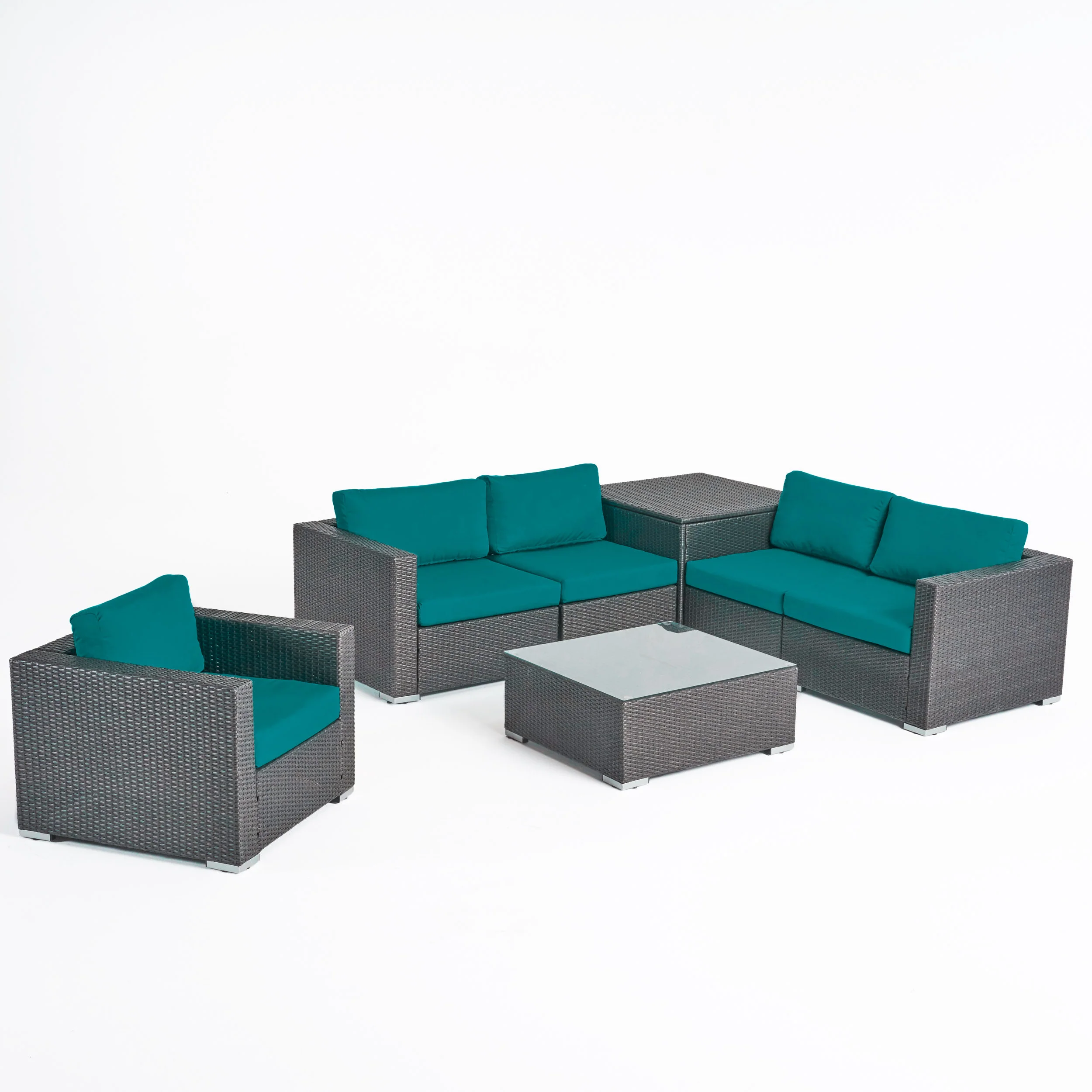 Kyra Outdoor 5 Seater Wicker Sectional Sofa Set with Storage Ottoman and Sunbrella Cushions - furnishings