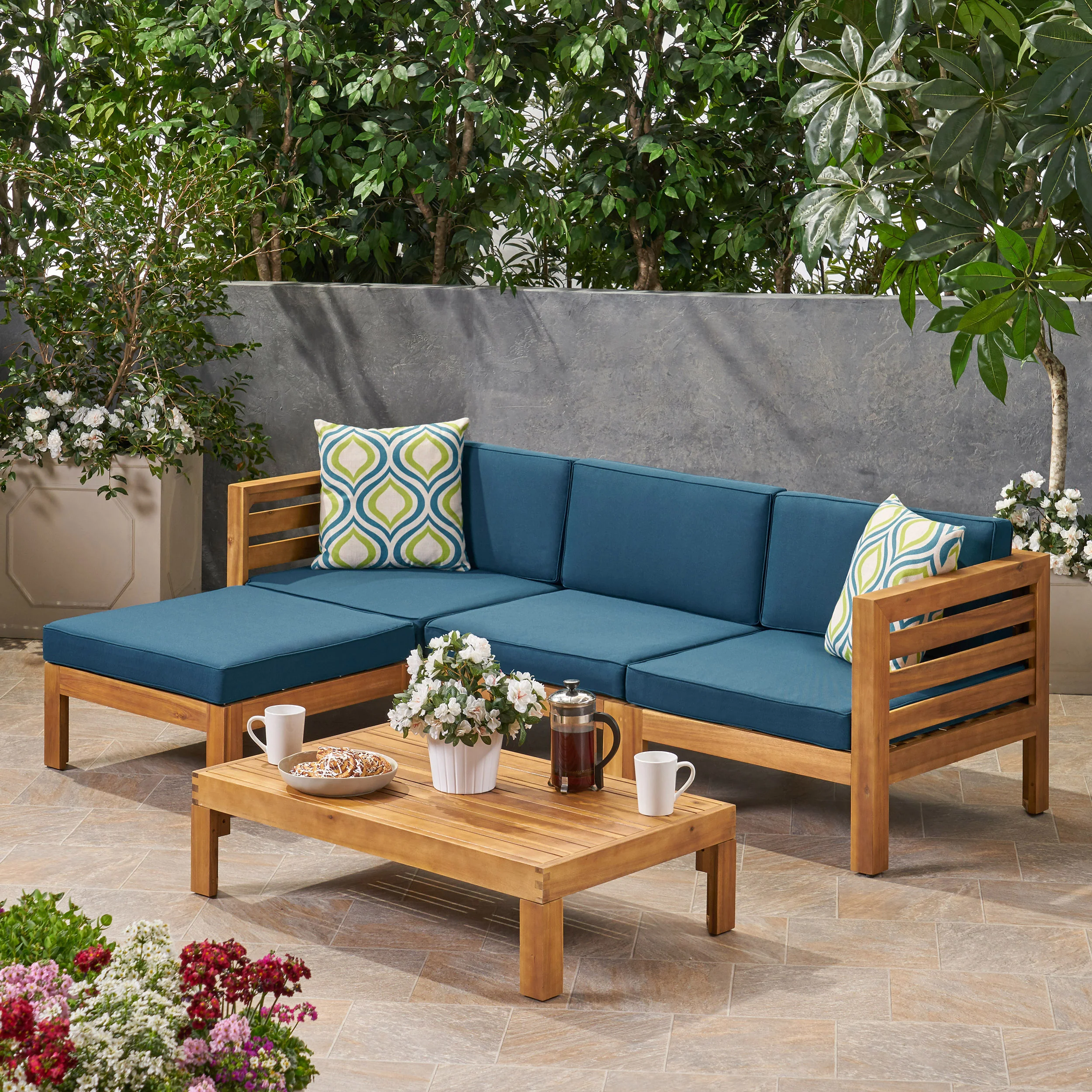 Canal Outdoor 5 Piece Acacia Wood Sofa Set - furnishings