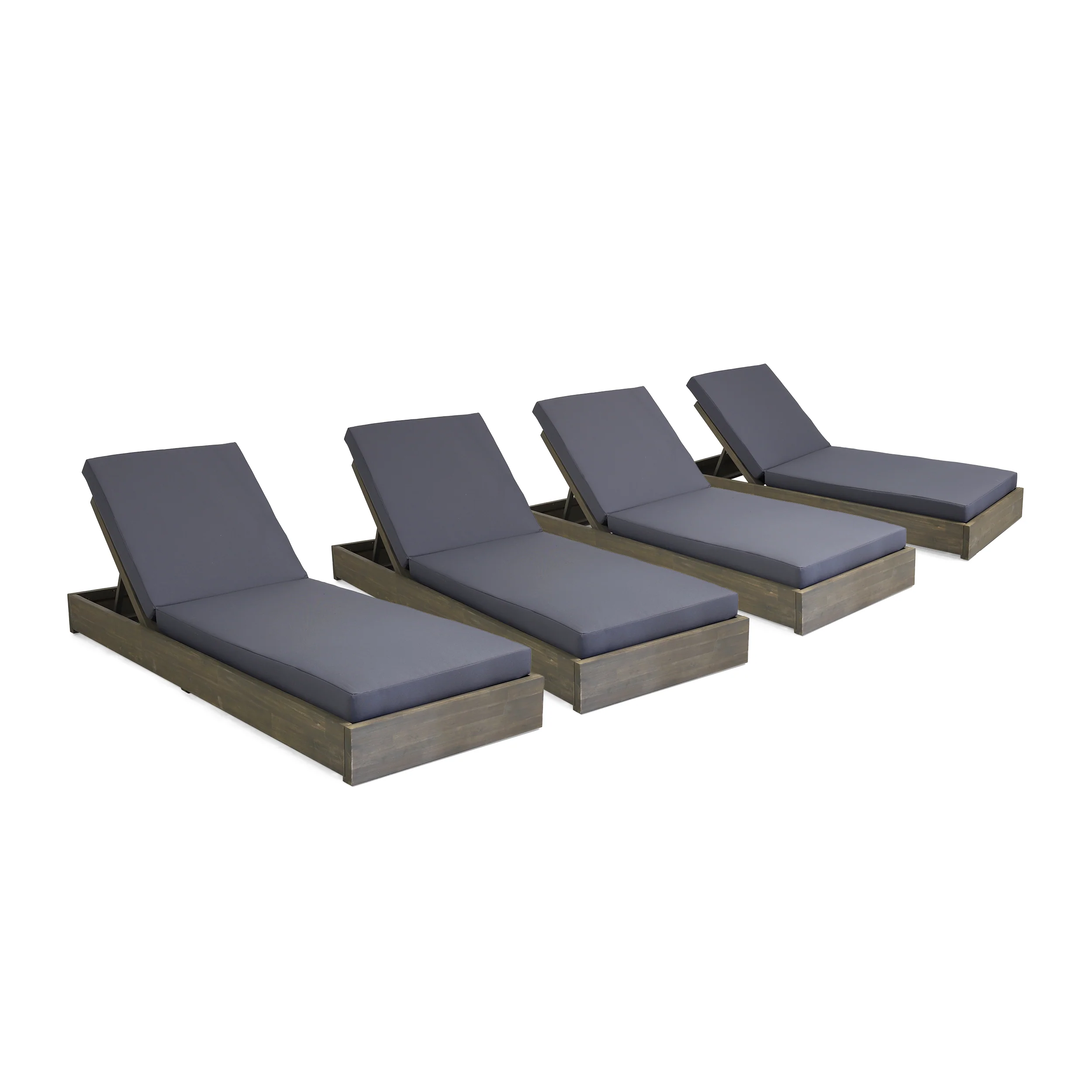 Niyanna Outdoor Acacia Wood Chaise Lounge with Cushion (Set of 4) - furnishings