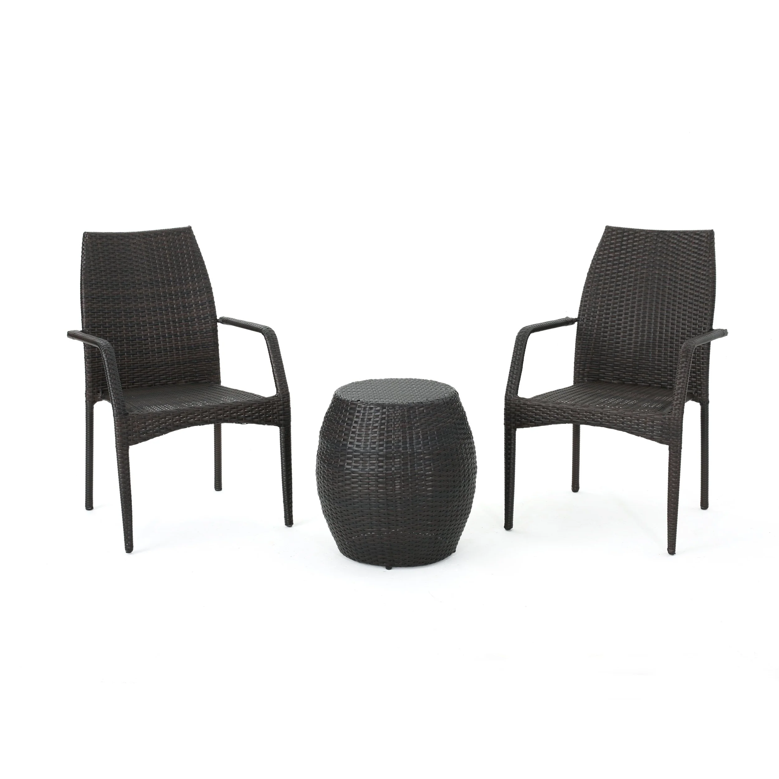 Betteravia Outdoor 3 Piece Multi-brown Wicker Chat Set - furnishings