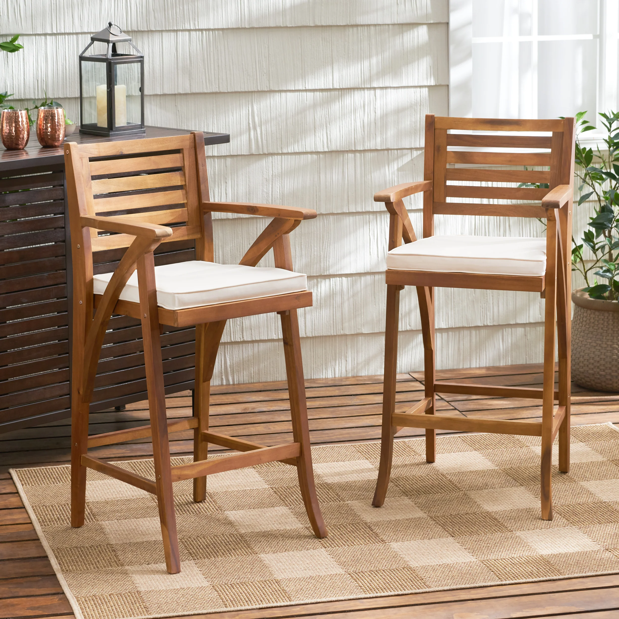 Anguilla 30-Inch Teak Finish Acacia Wood Outdoor Barstools - furnishings