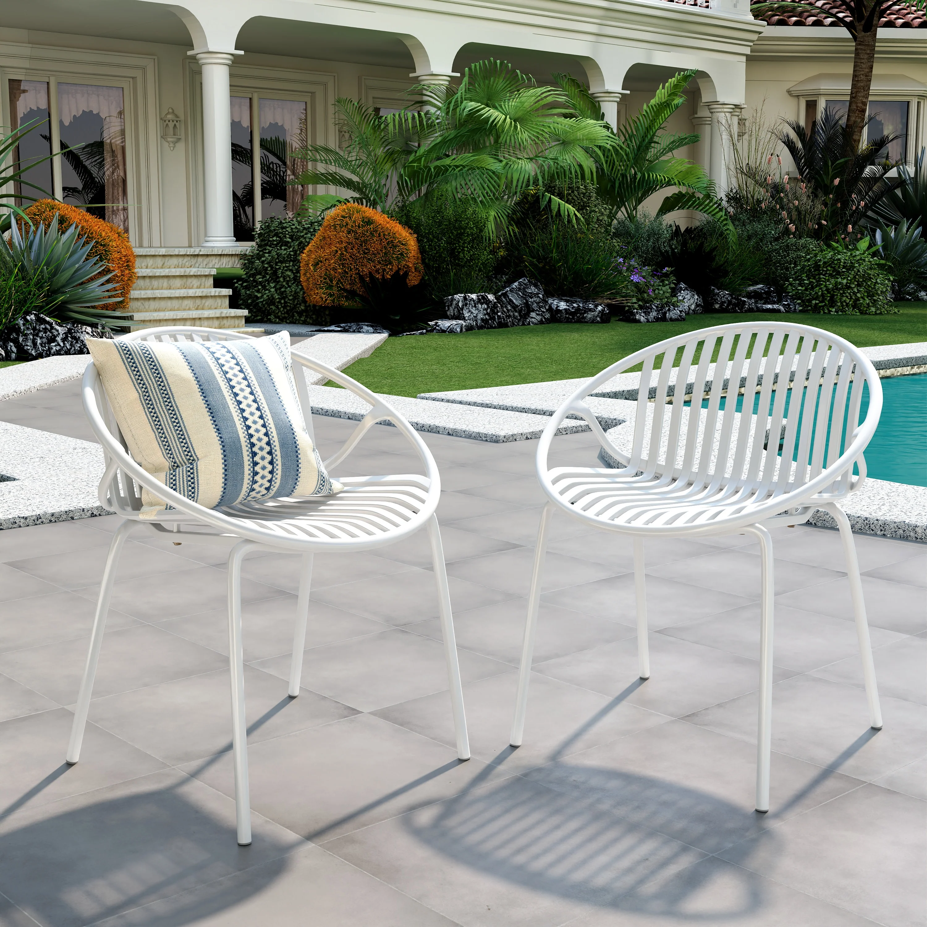Hespera Patio Dining Chairs with Metal Legs & Breathable Plastic Backrest - furnishings