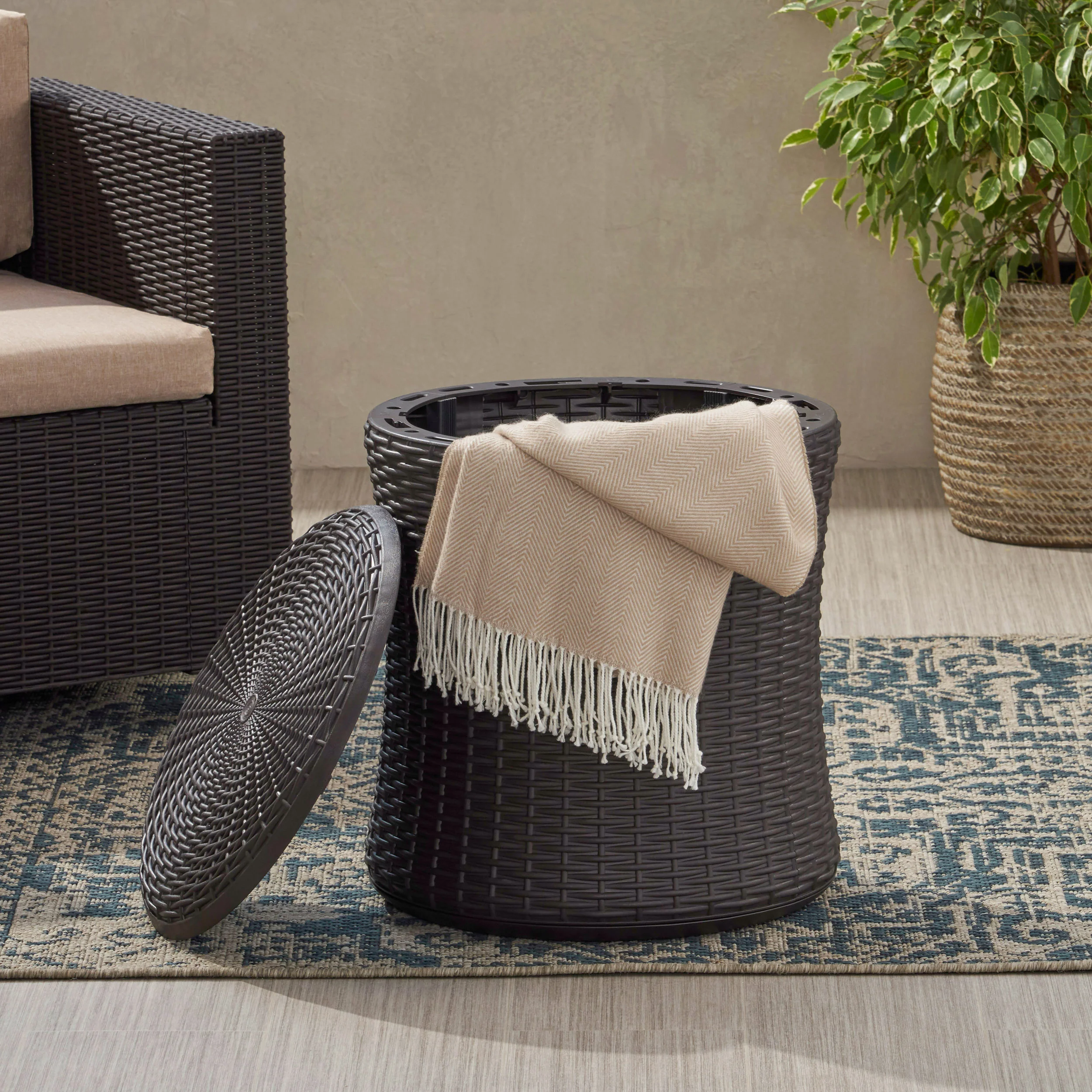 Iven Outdoor Faux Wicker Patio Table - furnishings