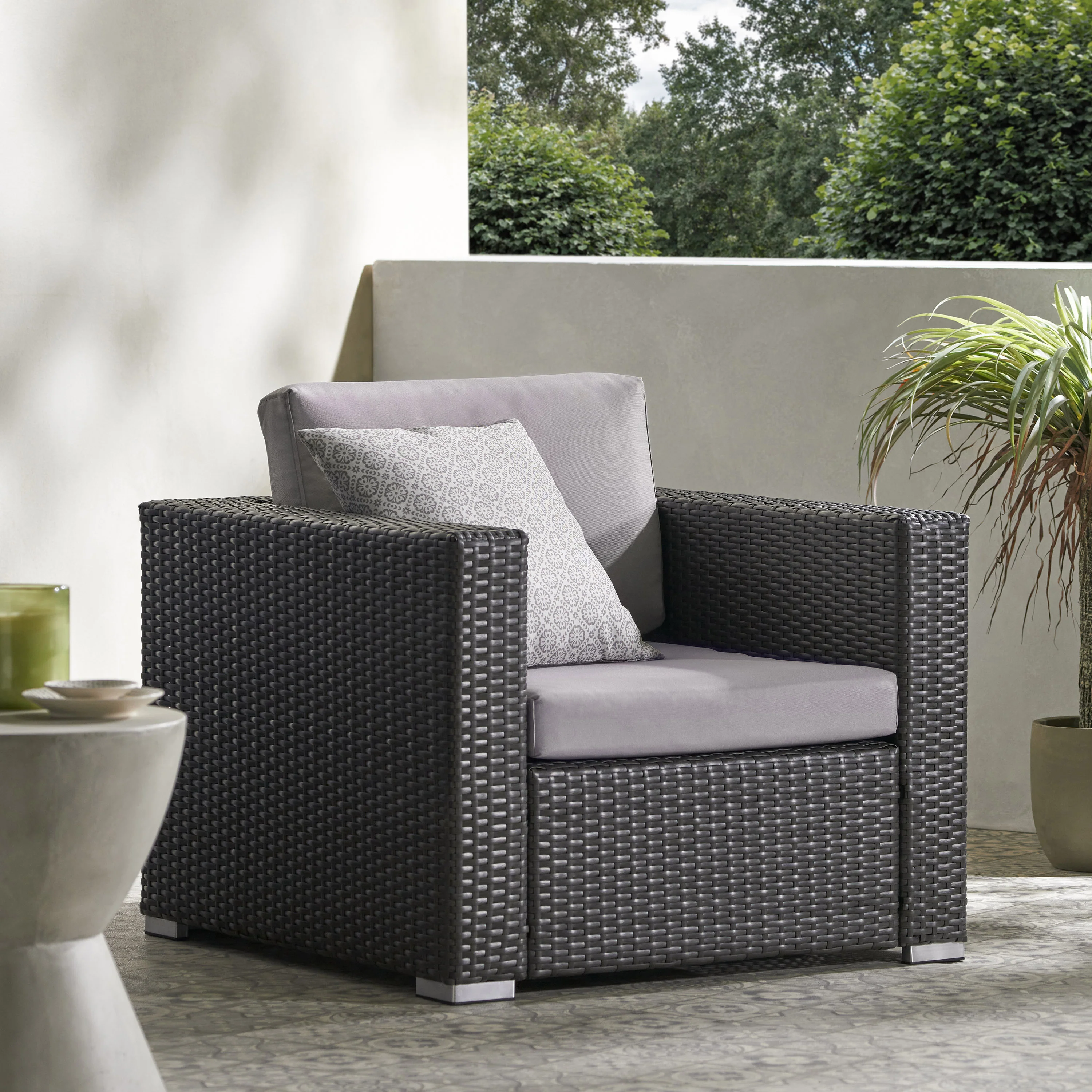 Avianna Outdoor Wicker Club Chair with Cushions - furnishings