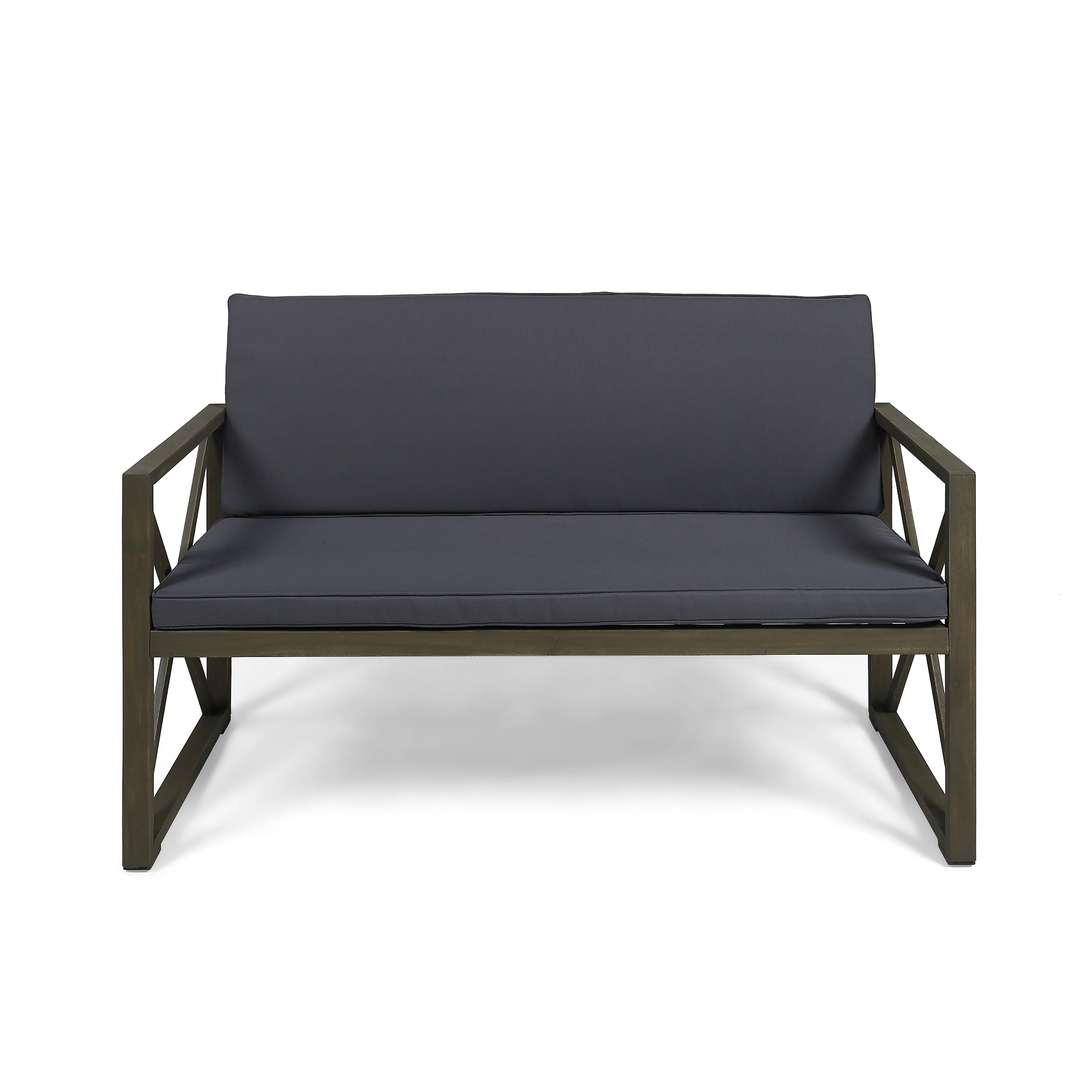Hazel Outdoor Acacia Wood Loveseat with Coffee Table Set with Cushions - furnishings