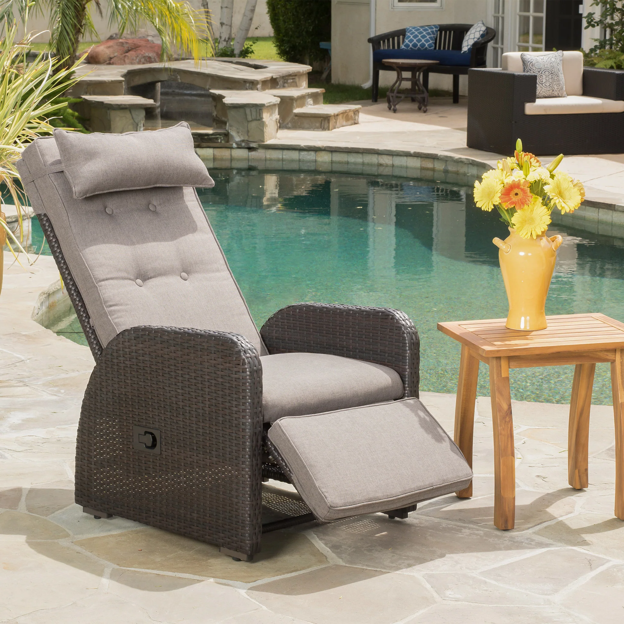 Odina Brown Outdoor Recliner with Cushion - furnishings