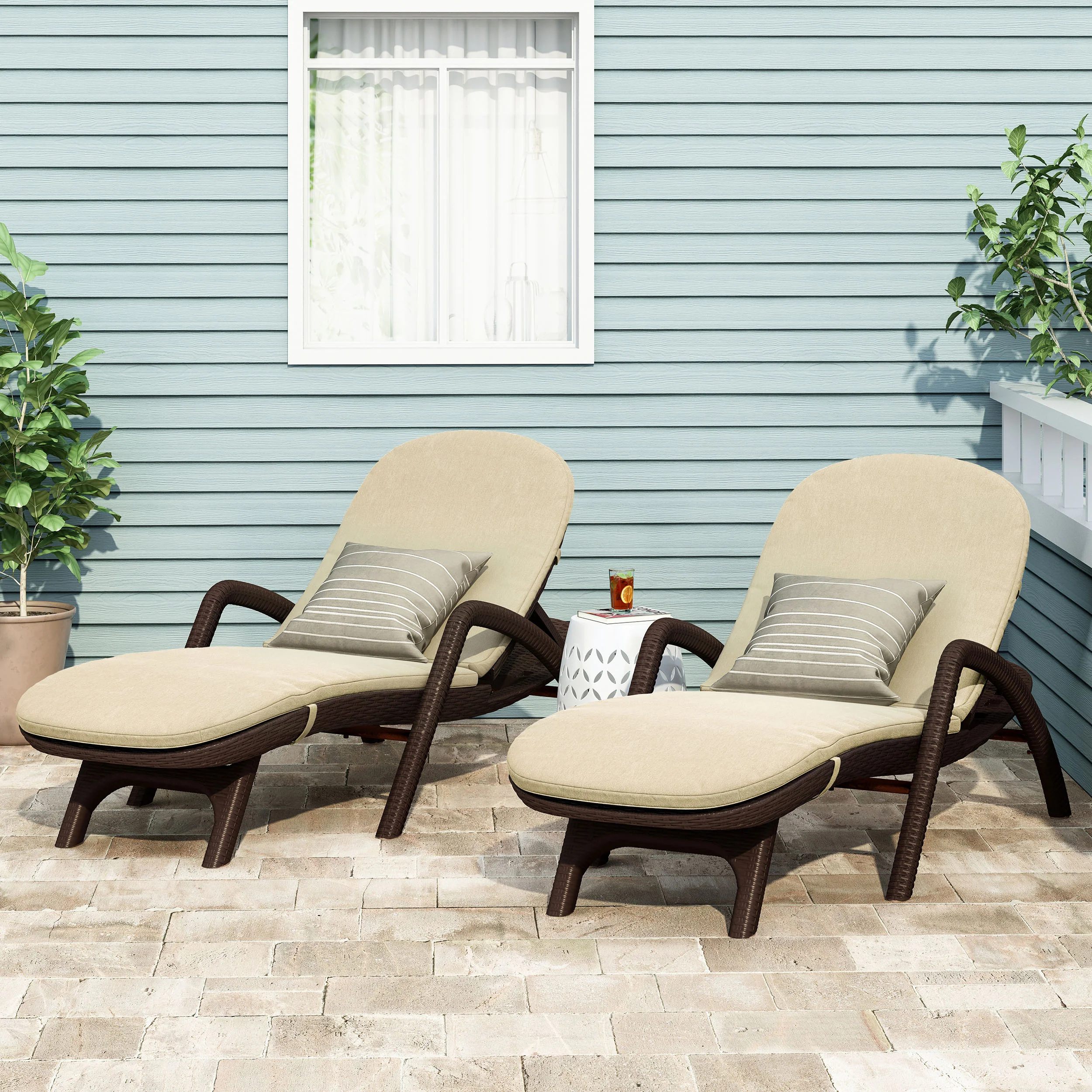 Riley Outdoor Faux Wicker Chaise Lounges with Cushion (Set of 2) - furnishings