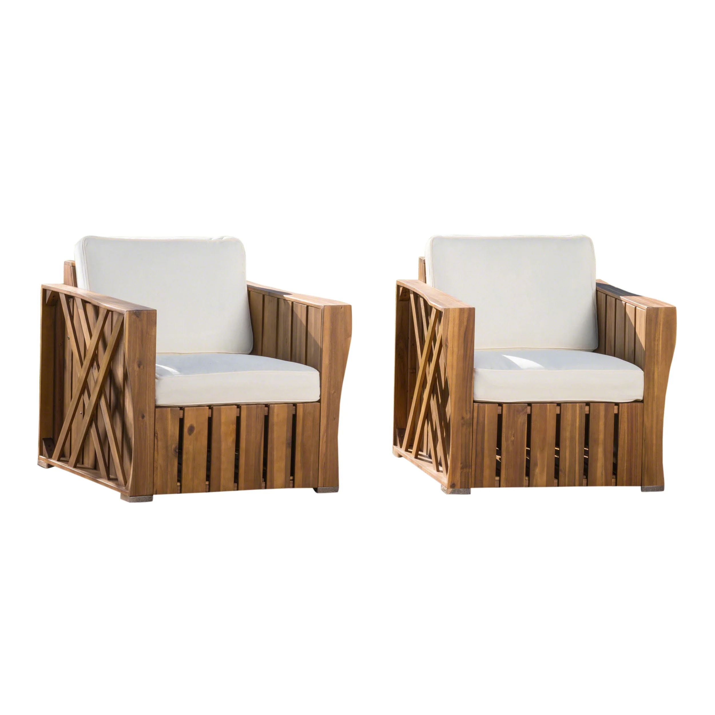 Edward Outdoor Acacia Wood Club Chairs with Water Resistant Cushions (Set of 2) - furnishings
